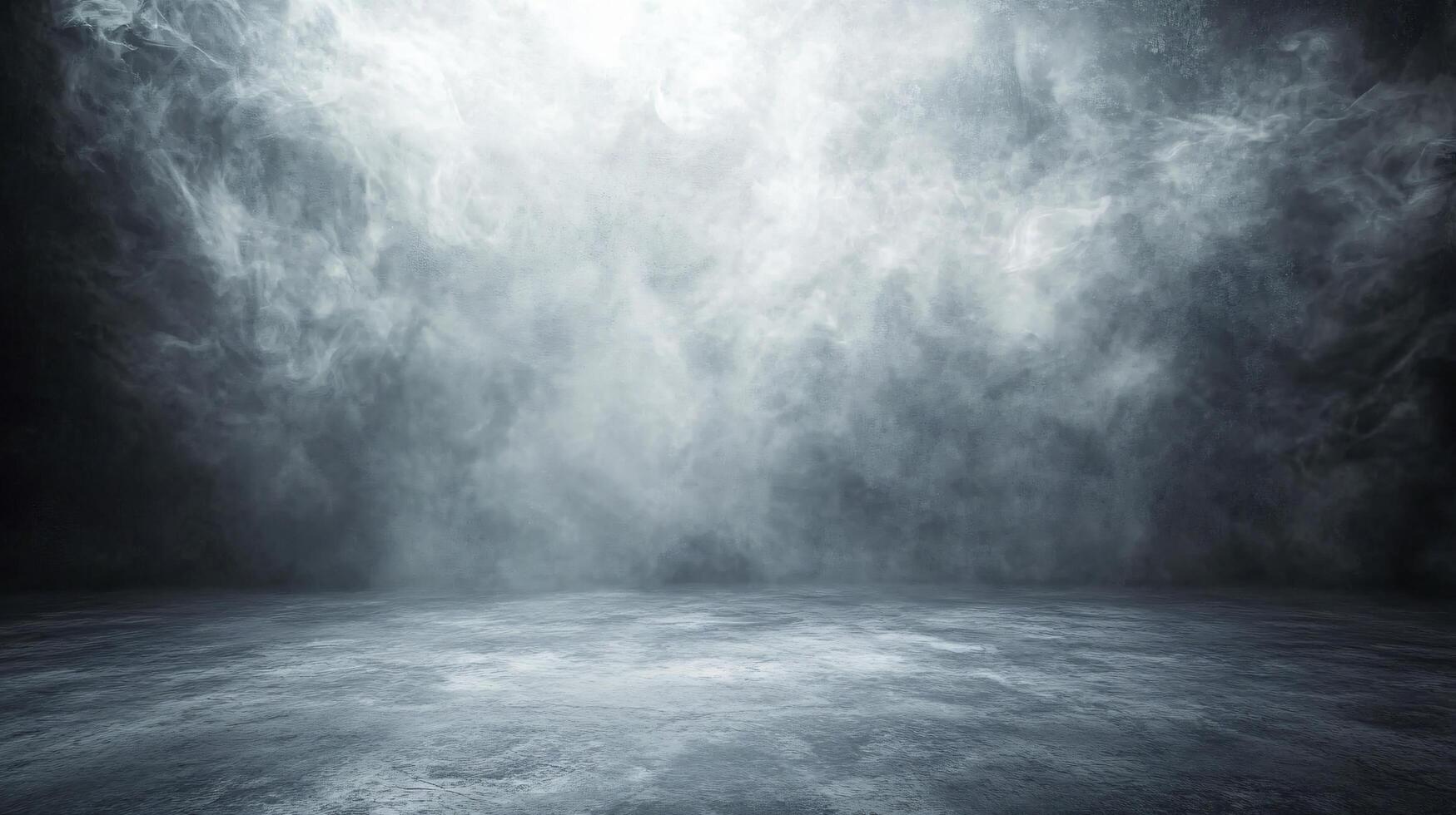 Large, empty room with a lot of smoke in the air. The room is mostly gray and the smoke is covering the entire space photo