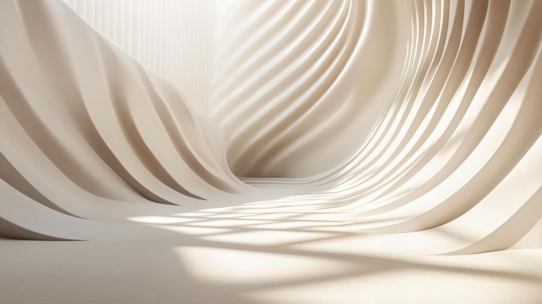 White room with a curved wall and a white floor. The room is empty and has a very clean and minimalist look photo