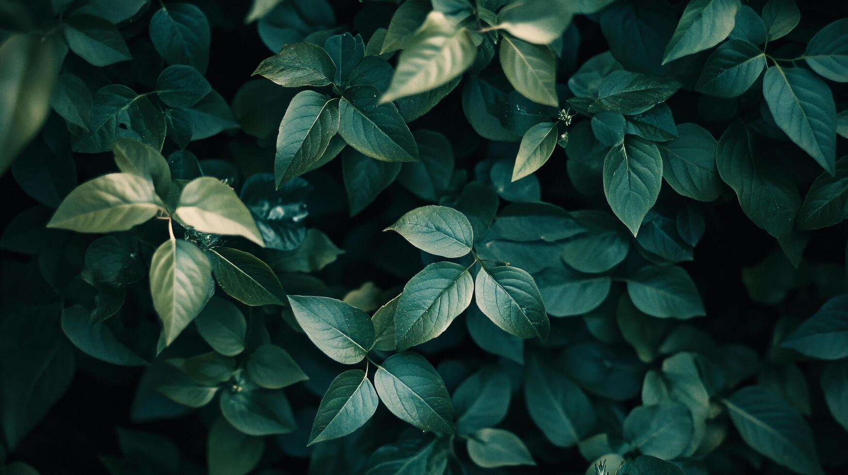 Close up of green leaves with a dark background. The leaves are very green and appear to be fresh photo