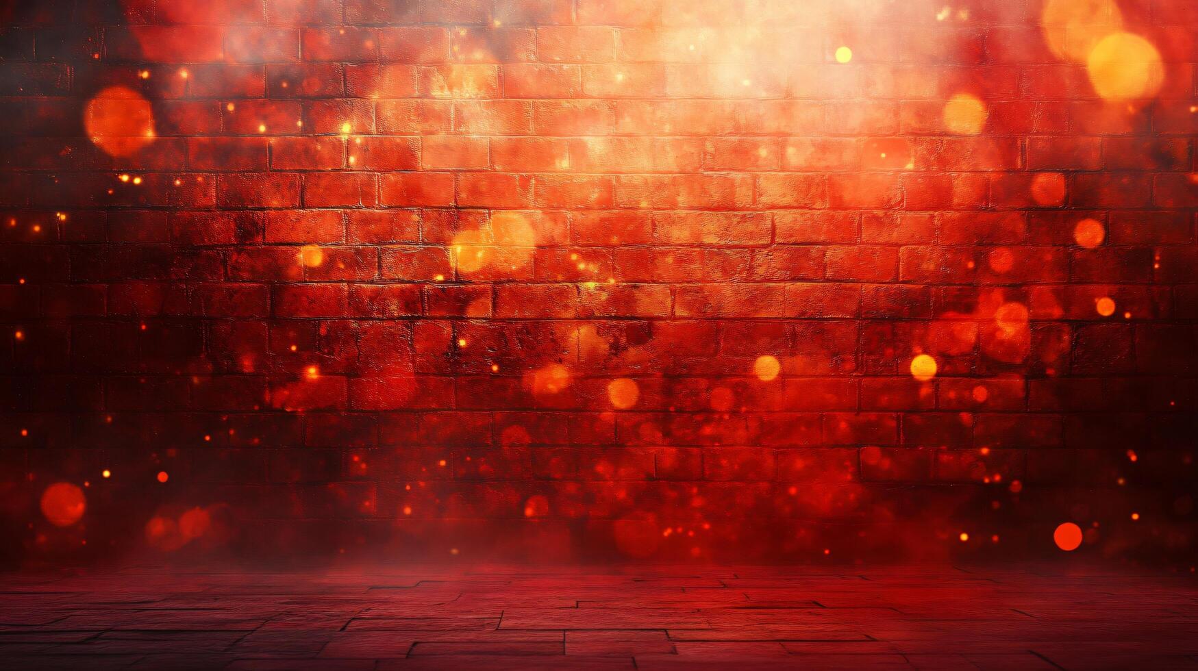 Brick wall with a red background and a lot of red and orange sparks photo