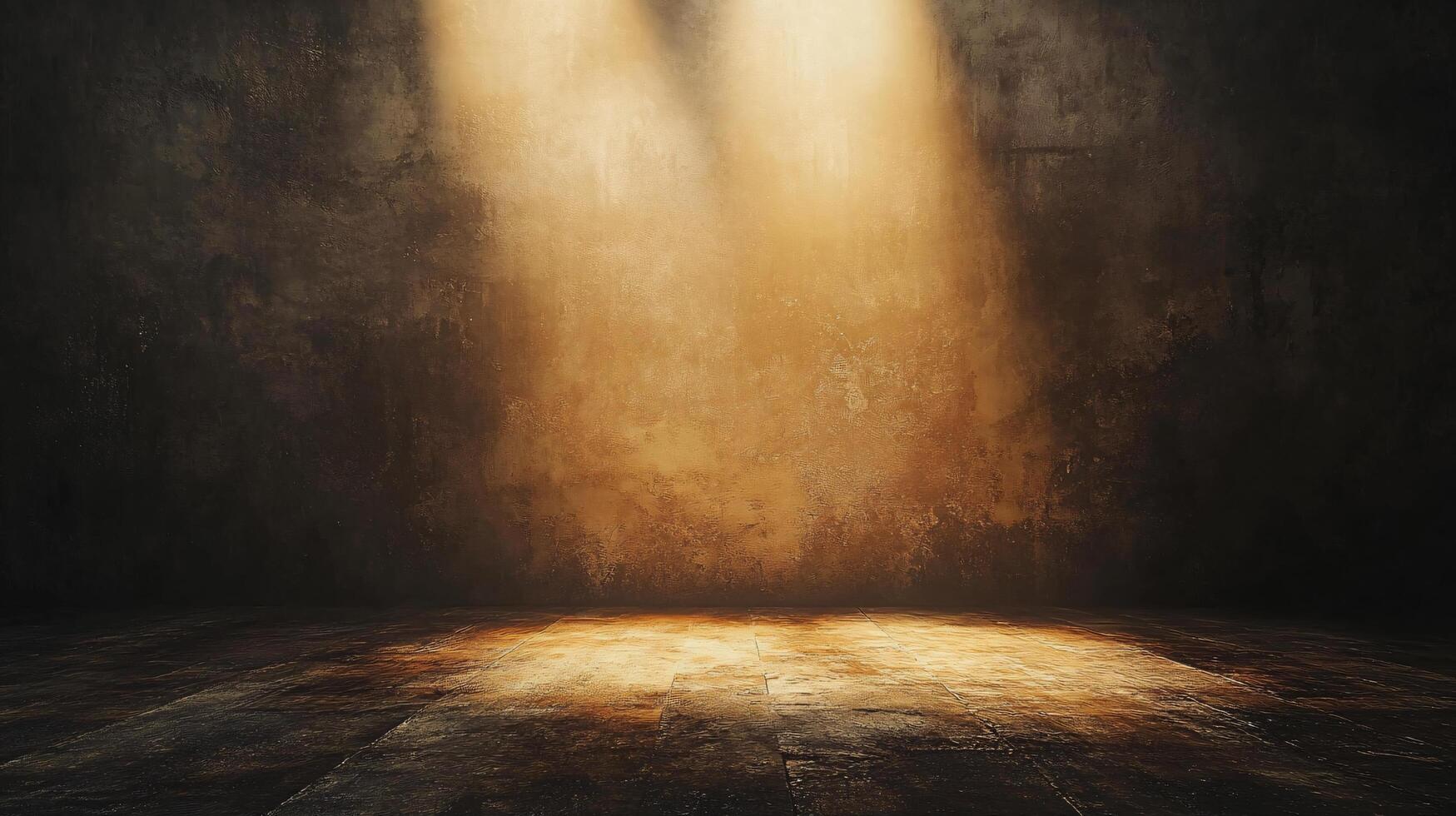 Dark room with a spotlight shining on the floor. The room is empty and the light is focused on the floor photo