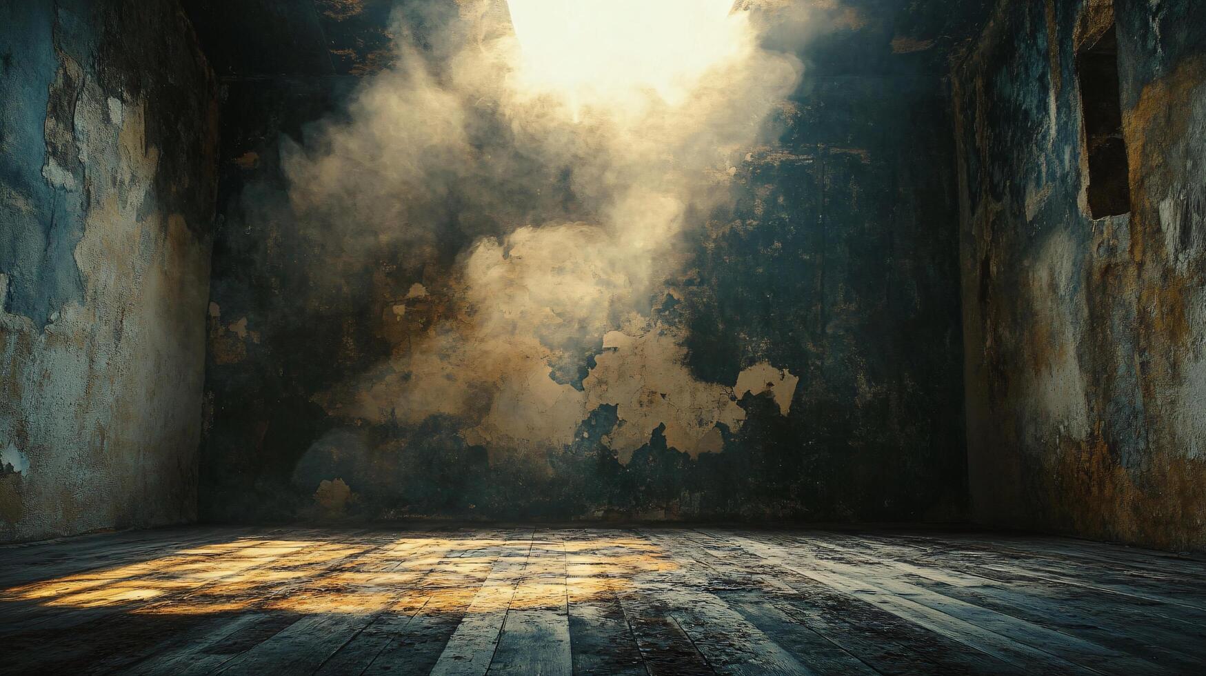 Room with a lot of smoke and a window. The room is empty and the smoke is coming from the window photo