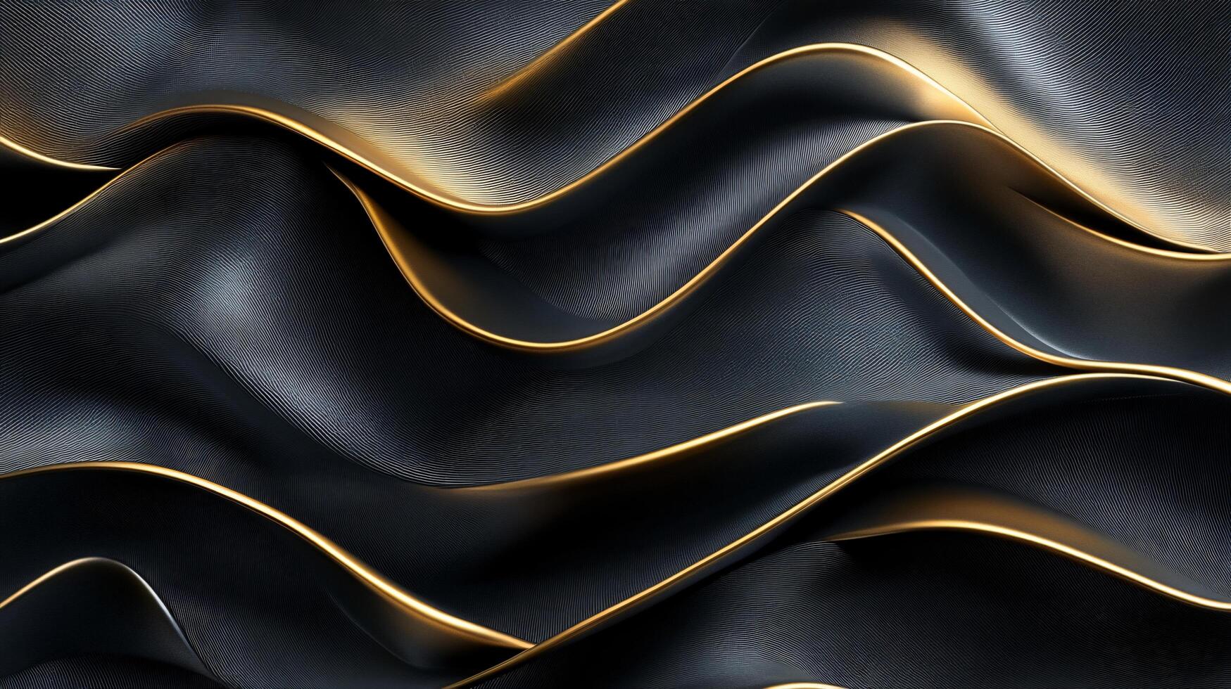 Black and gold wave pattern with a gold stripe. The pattern is very smooth and shiny. The gold stripe adds a touch of luxury to the design photo