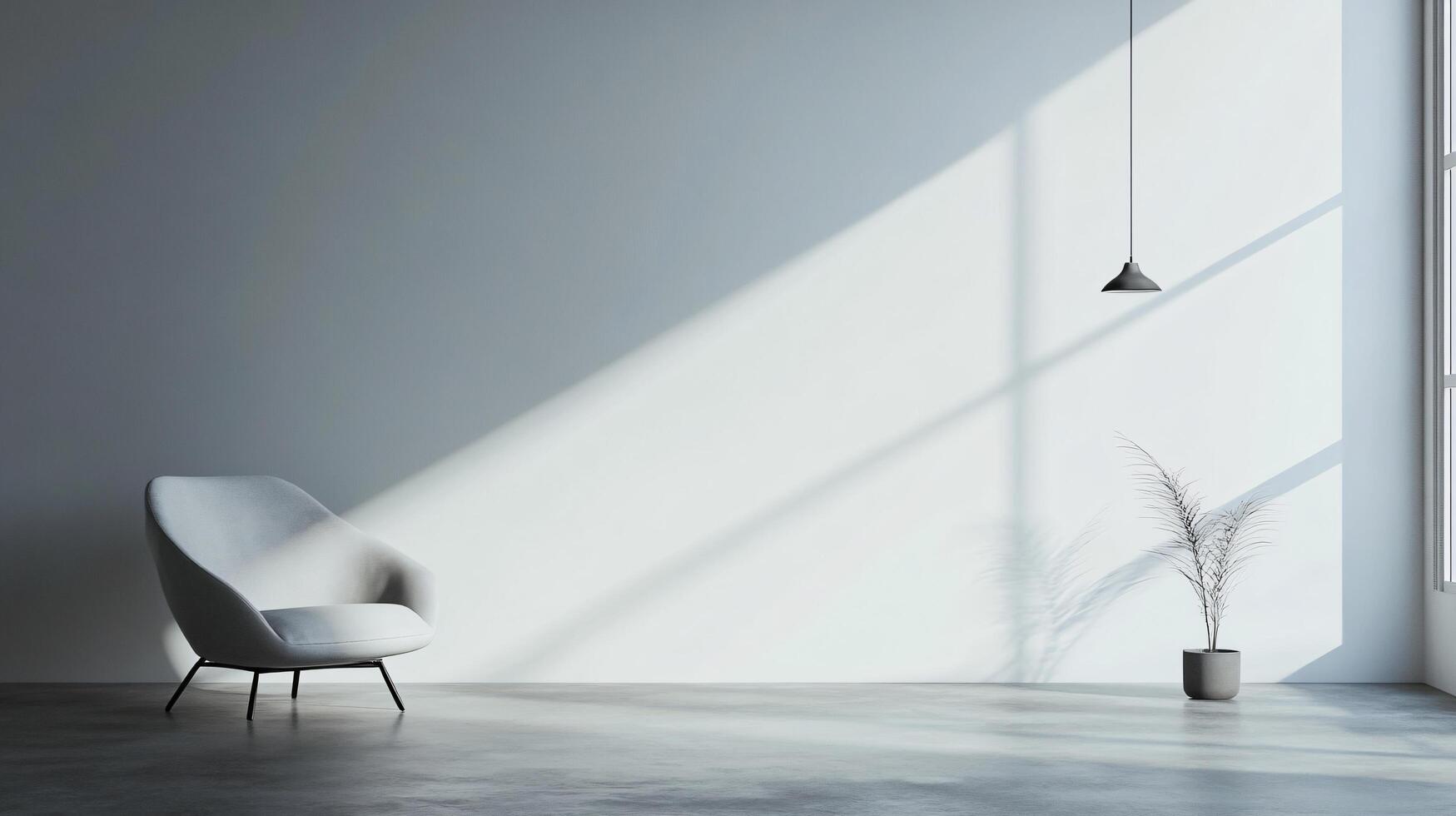 White chair is sitting in a room with a window. The room is empty and has a minimalist design photo