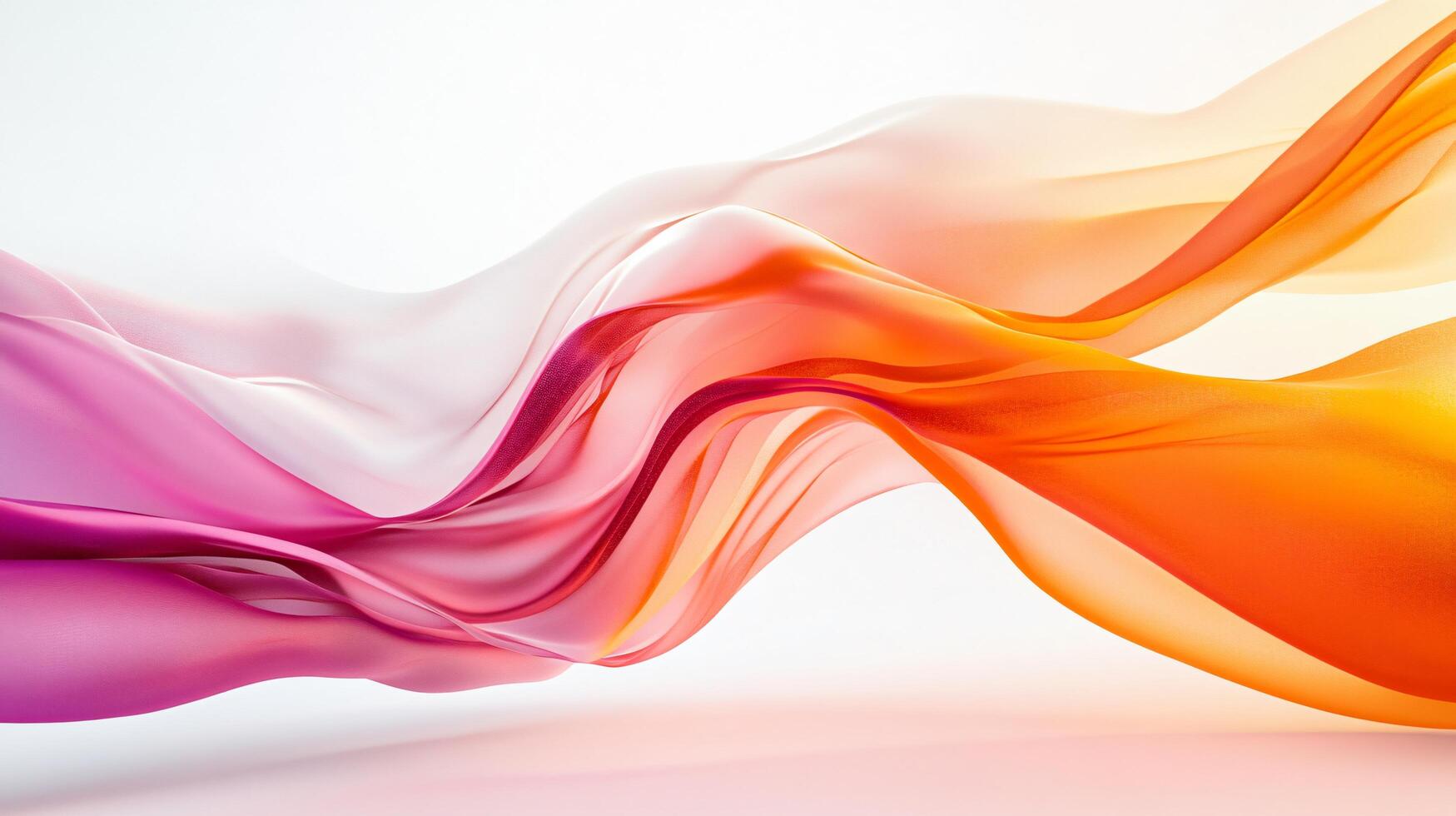 Long, curvy orange and pink ribbon with a white background. The ribbon is made of a shiny, silky material photo