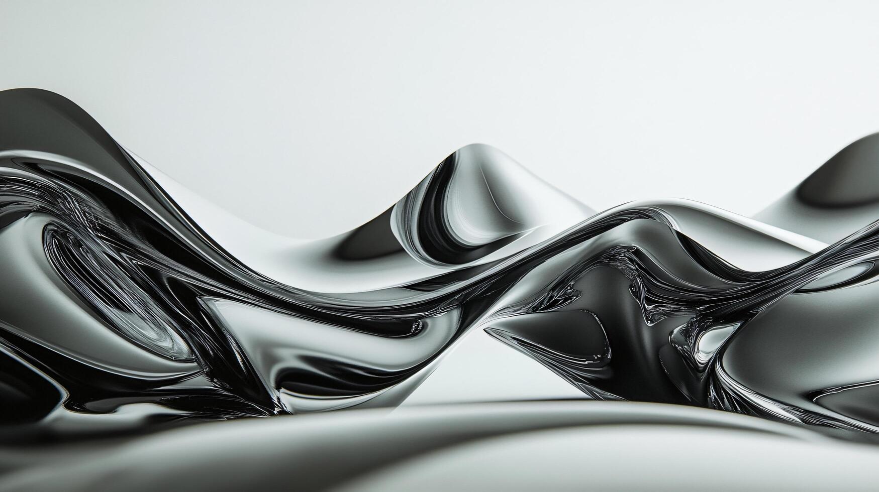 Silver wave with a mountain in the background. The wave is made of metal and he is distorted photo