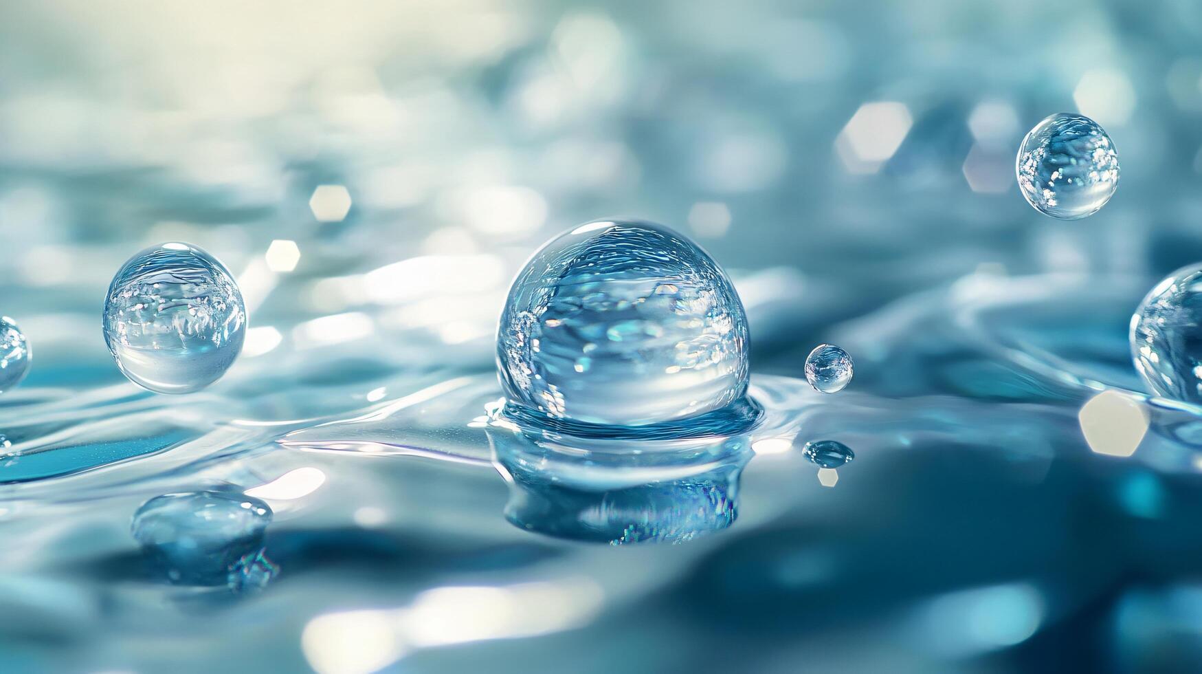 Body of water with many small, clear, round bubbles floating on the surface. The bubbles are scattered throughout the water, creating a sense of movement and liveliness photo
