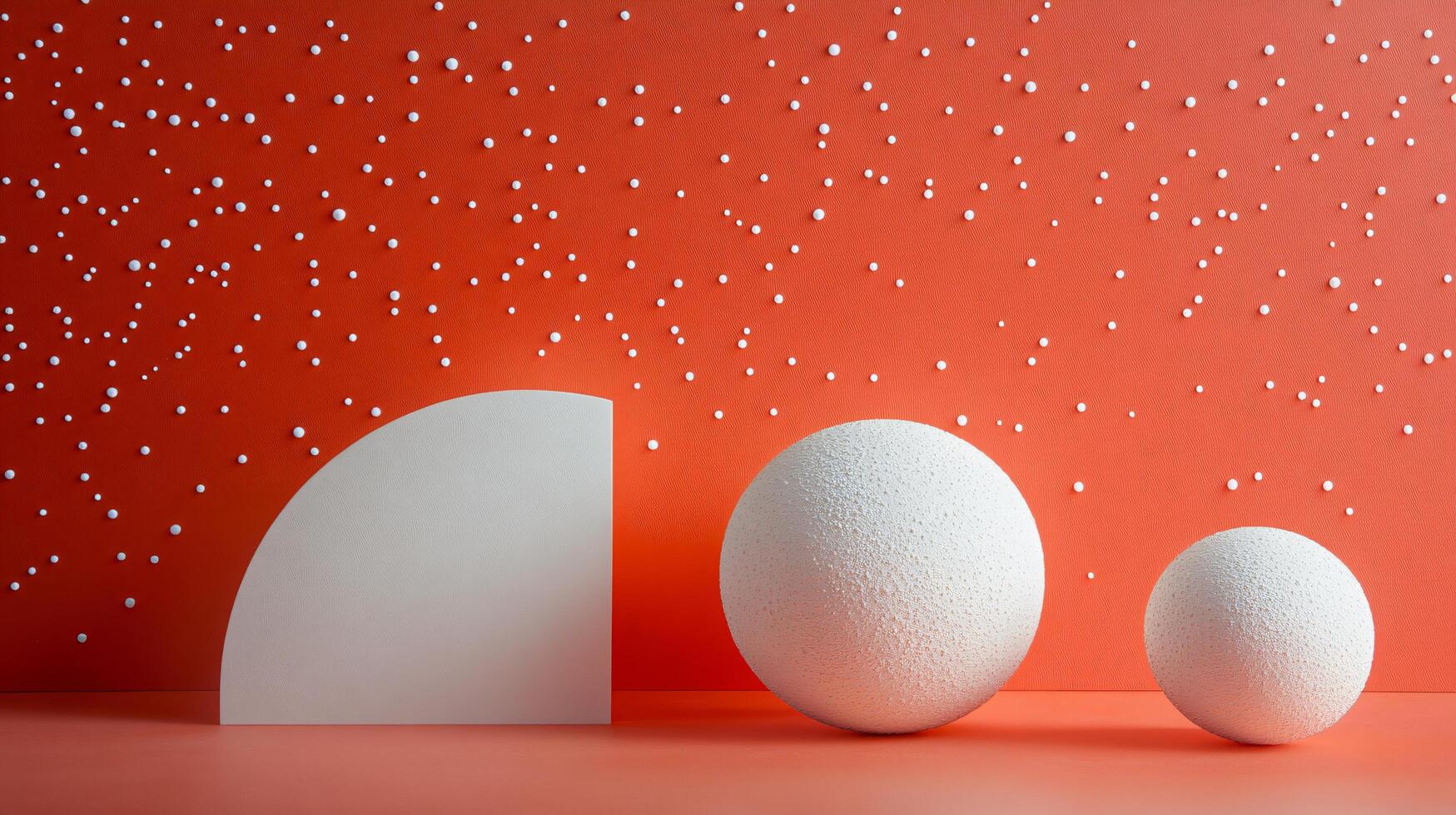 Three white spheres are placed on a red background. The spheres are arranged in a way that they appear to be floating in space. The red background adds a sense of warmth and energy to the scene photo