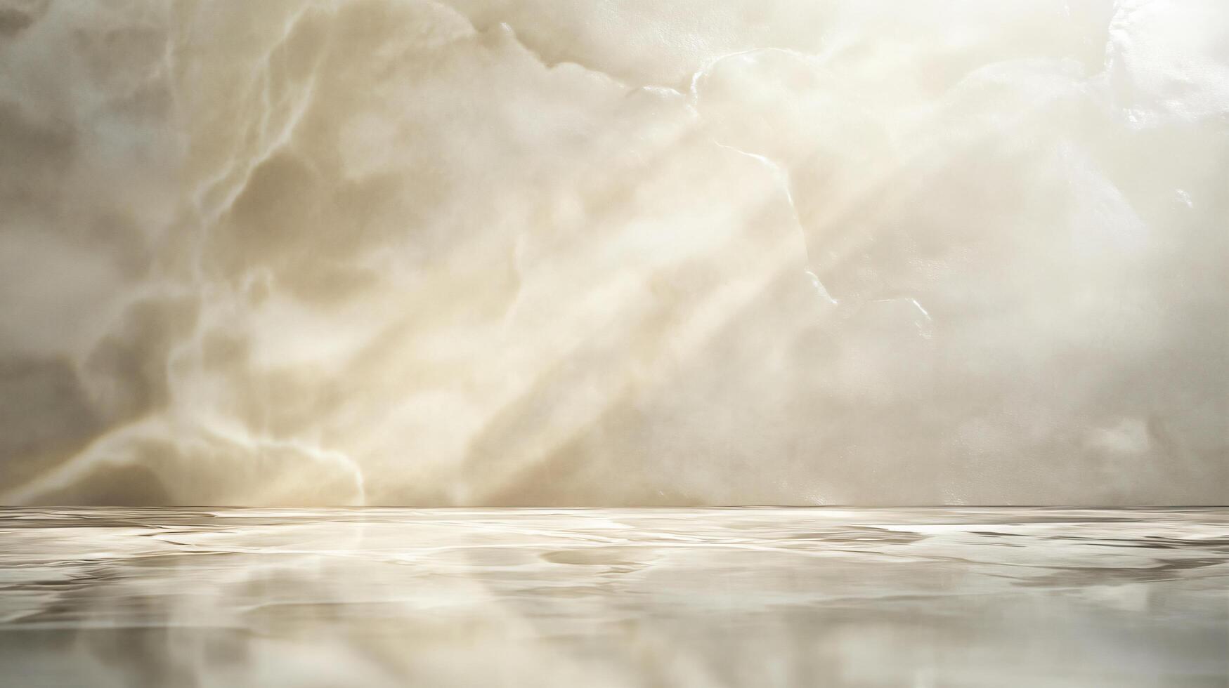 Cloudy sky with a sun shining through the clouds. The sky is a pale yellow color. The sun is shining through the clouds, creating a warm and peaceful atmosphere photo