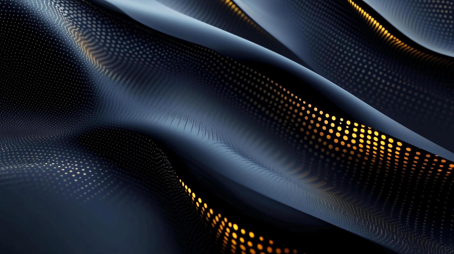 Black and gold wave pattern with many dots. The image has a futuristic and abstract feel to it photo