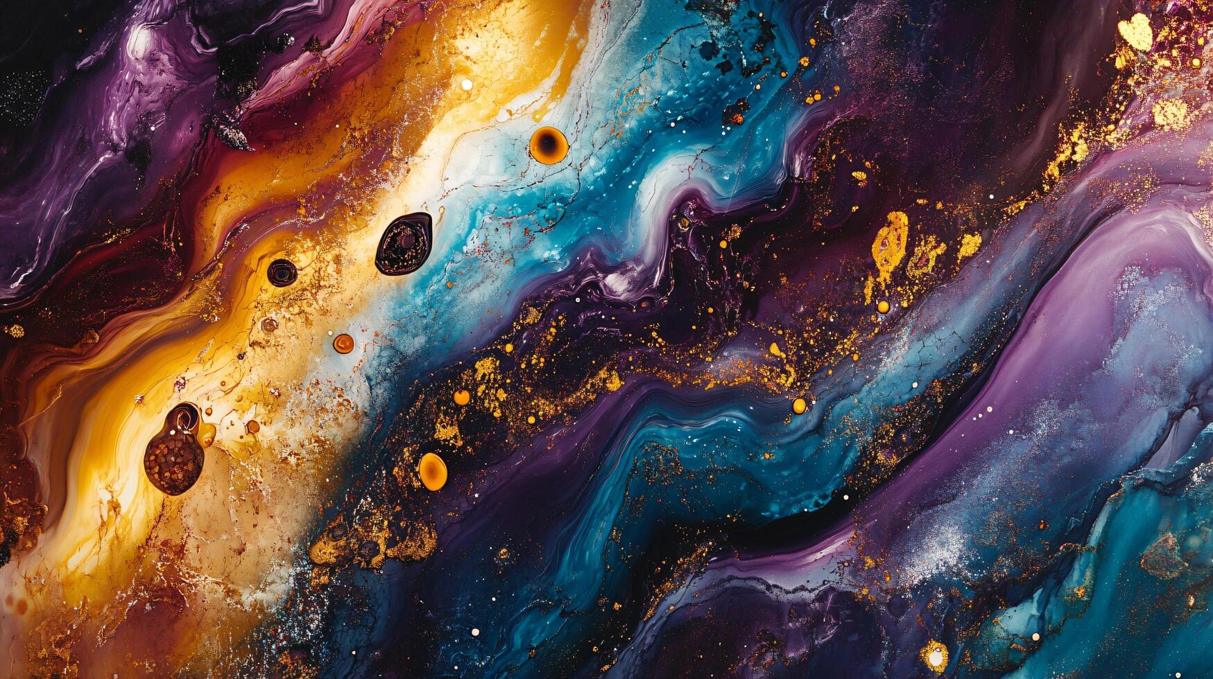 Painting of a galaxy with a purple and blue swirl. The colors are bright and the brushstrokes are thick, giving the painting a sense of movement and energy photo
