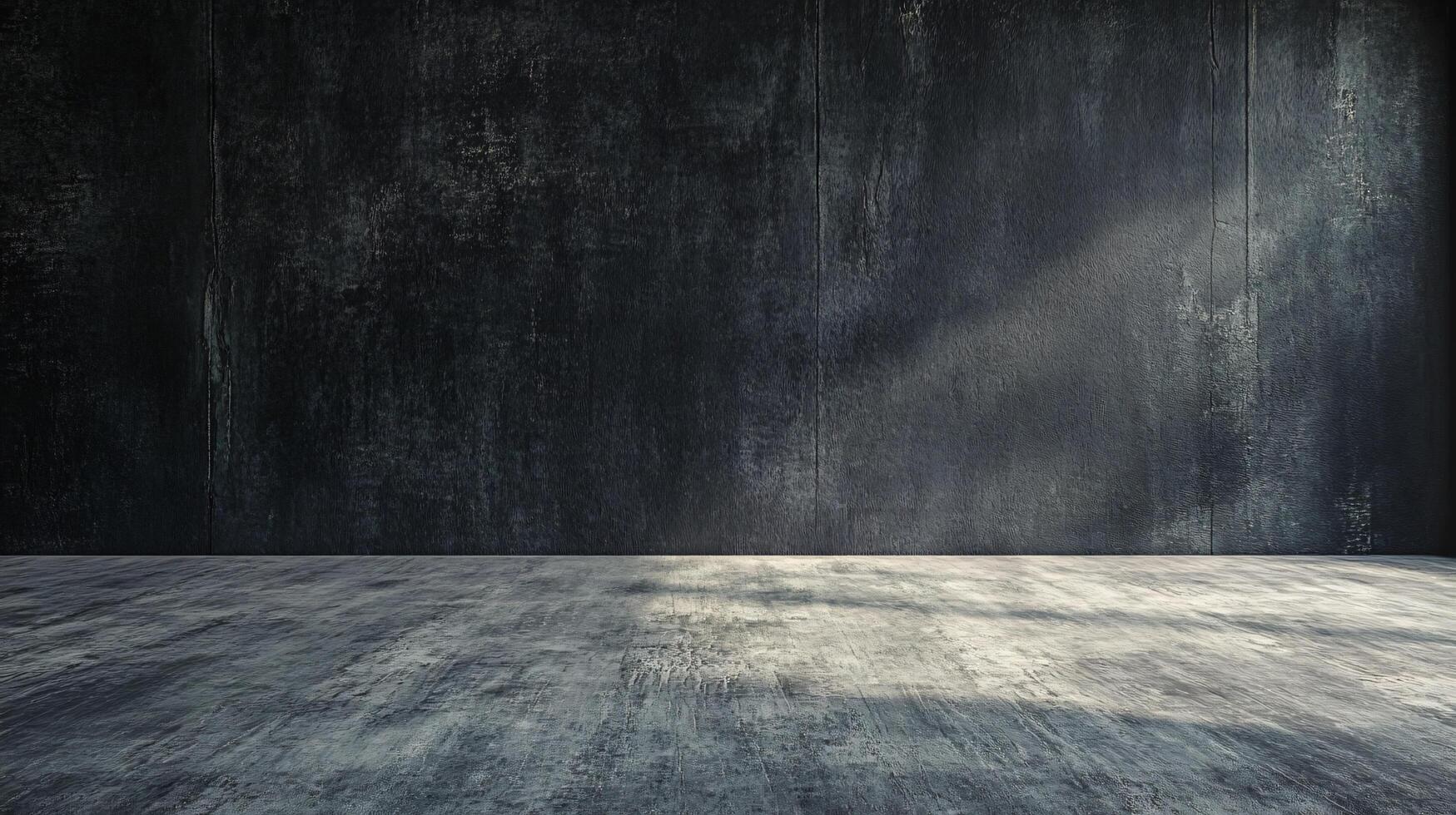 Large, empty room with a wall made of concrete. The room is dark and empty, with no furniture or decorations. Scene is somber and bleak, as the room appears to be abandoned or forgotten photo