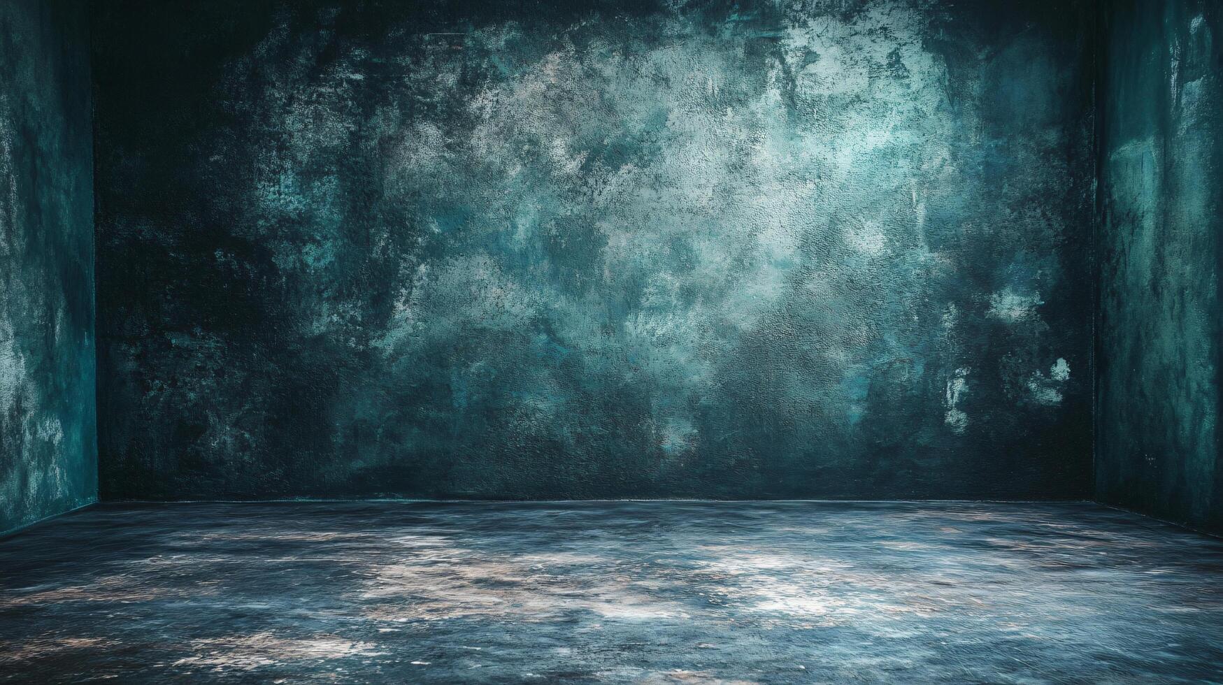 Large empty room with a blue wall. The room is bare and empty, with no furniture or decorations. The blue wall gives the room a cold and sterile feel photo