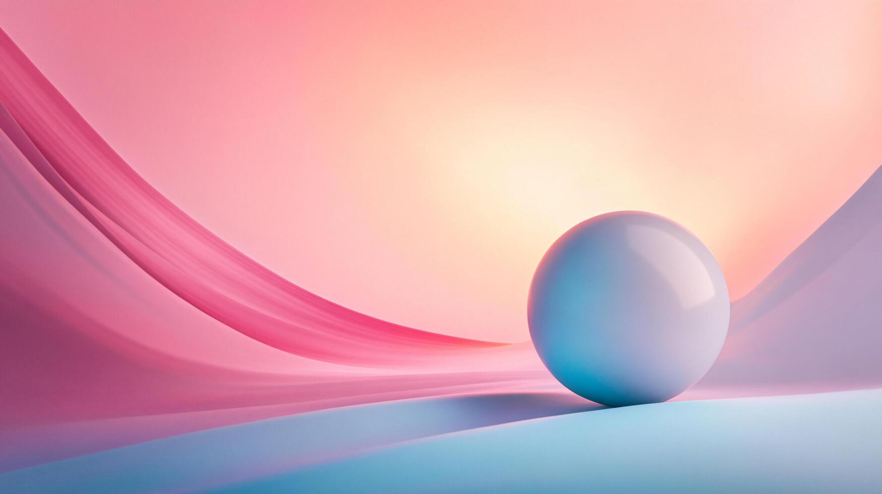 Blue ball is sitting on a blue surface. The ball is surrounded by a pink and blue background photo