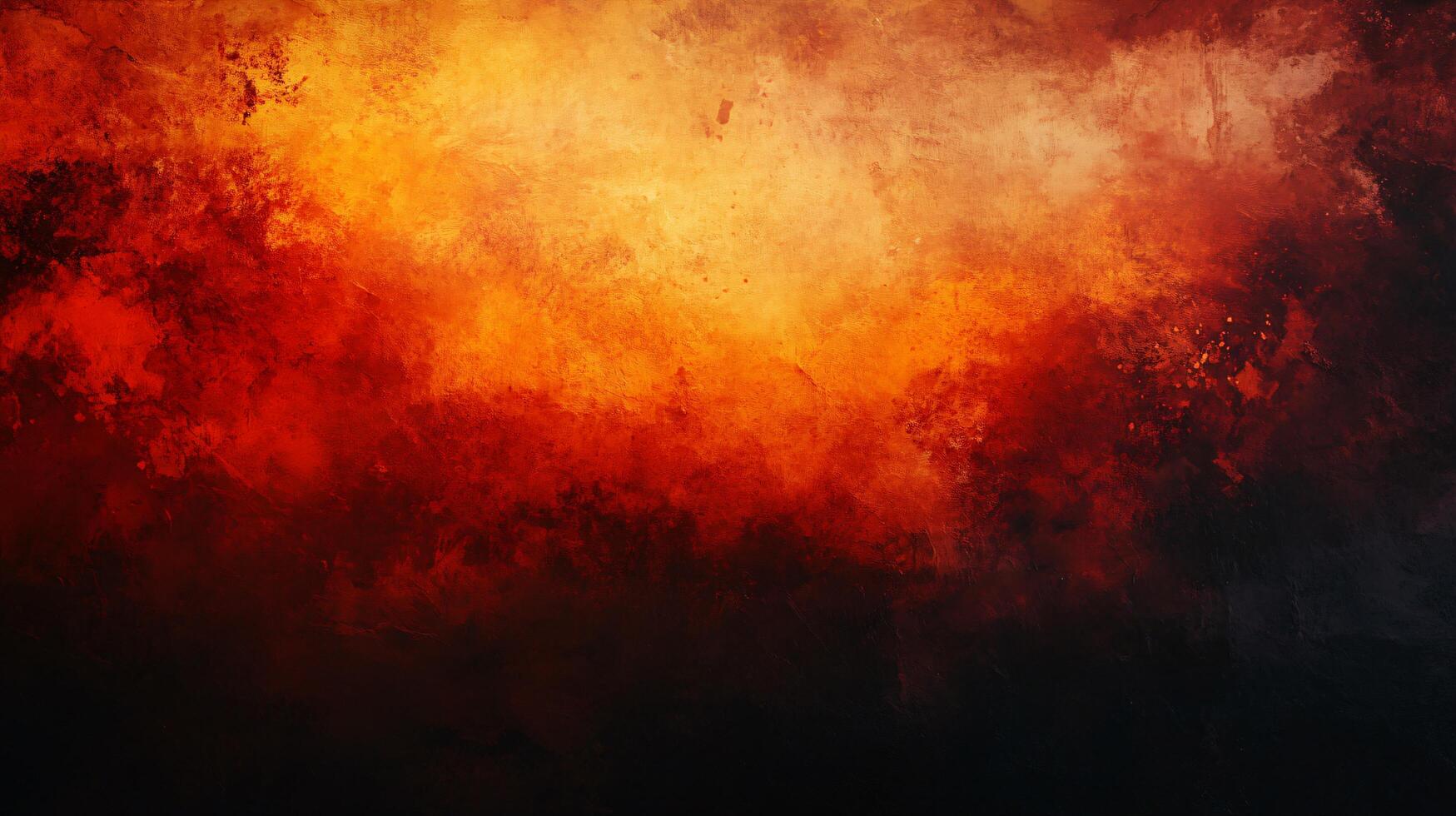 Painting of a fiery orange background with a black and white foreground. The painting is abstract and has a sense of chaos and destruction photo
