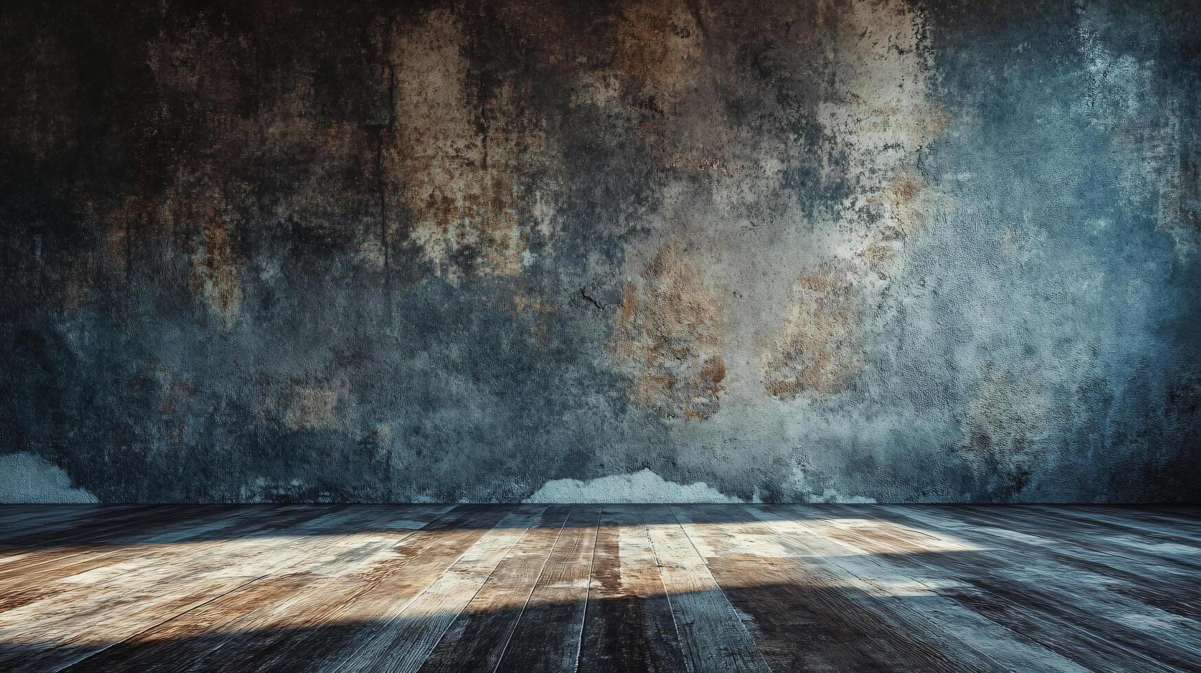 Large, empty room with a wall made of stone and wood. The room is bare and empty, with no furniture or decorations. The walls are covered in a rough, textured surface, giving the room a rustic photo