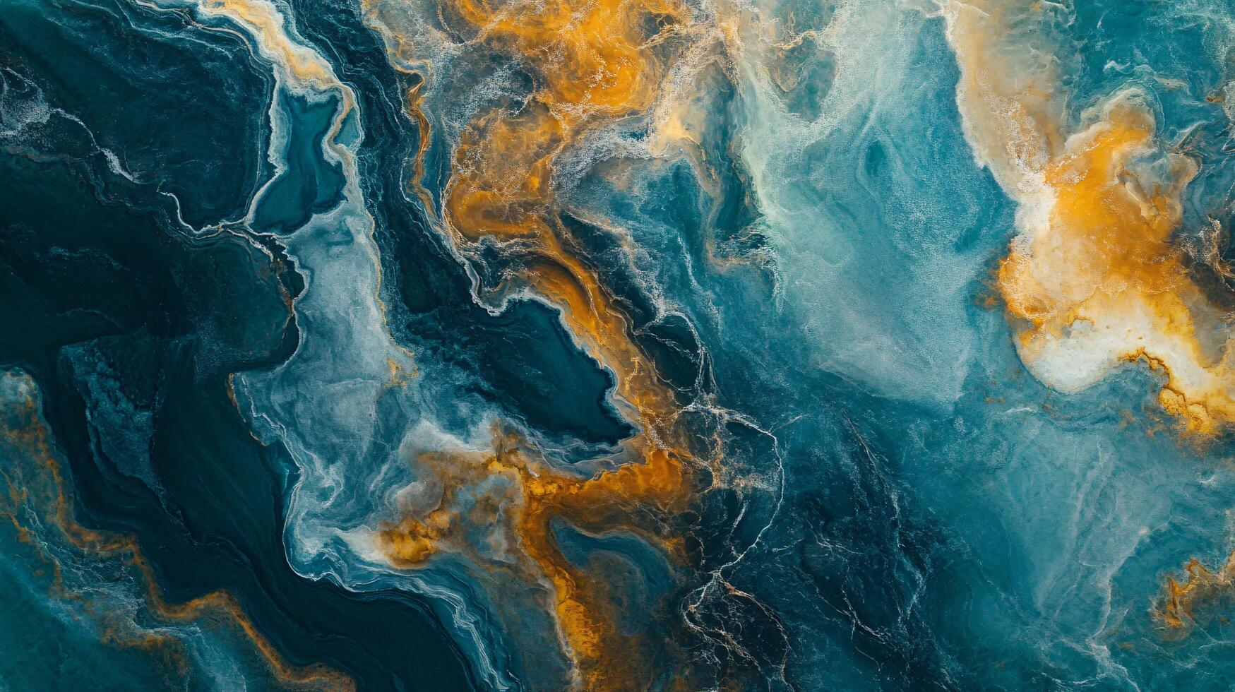 Painting of a blue and orange swirl with a blue background. The painting has a calming and serene mood photo