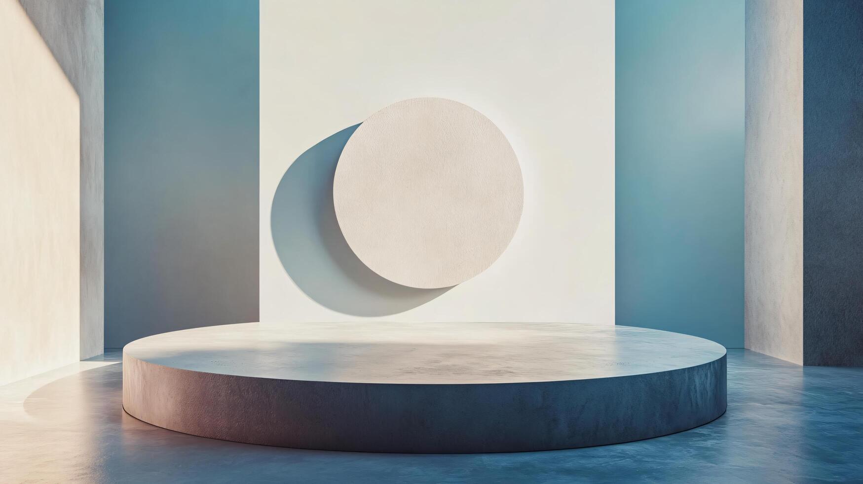 White circle is on a grey floor. The circle is in the center of the floor and is surrounded by a white wall. The floor is empty and the circle is the only object in the scene photo