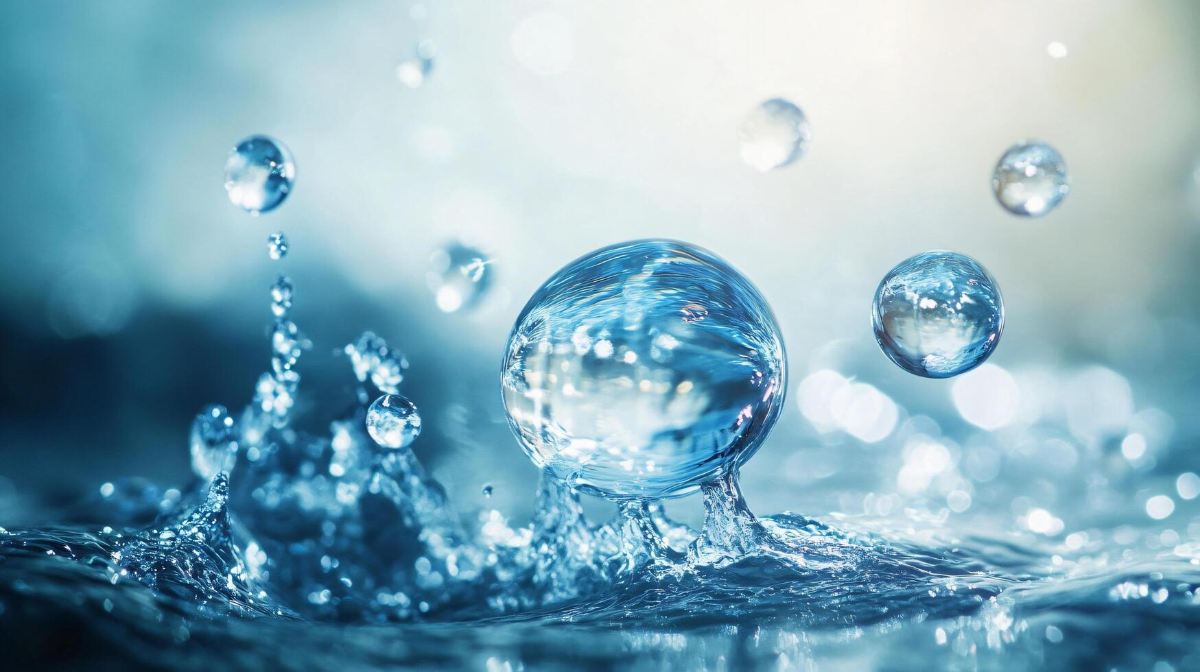 Splash of water with a clear, round ball in the middle. The water droplets are scattered around the ball, creating a sense of movement and energy. The image conveys a feeling of freshness photo