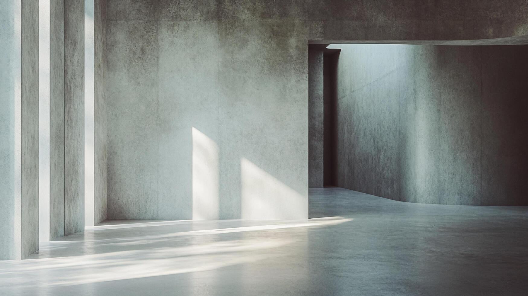 Large, empty room with a doorway in the middle. The room is mostly white with a few grey accents. The sunlight is shining through the doorway, creating a warm and inviting atmosphere photo