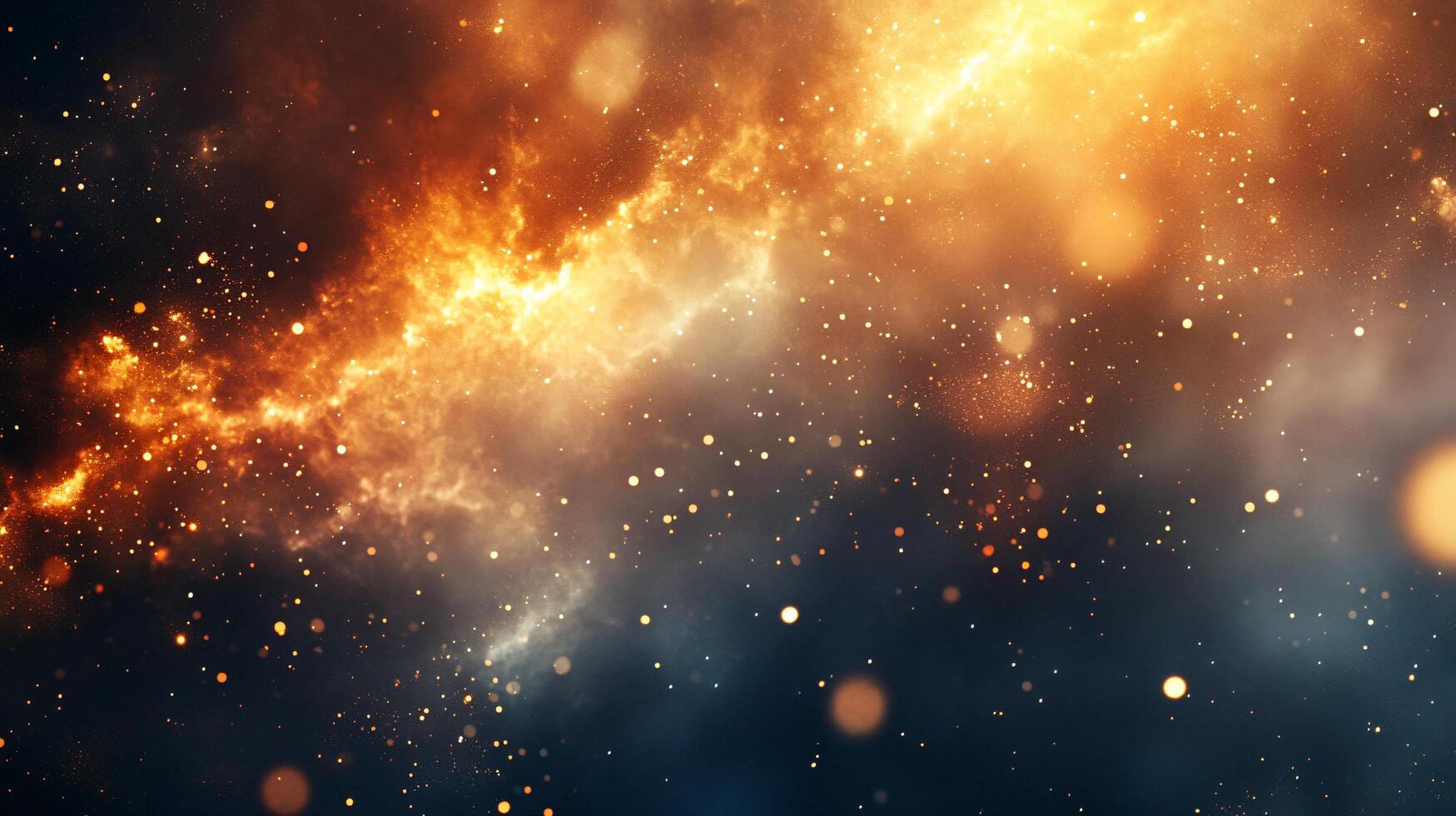 Bright orange and blue galaxy with a lot of stars and a lot of dust. The stars are scattered throughout the galaxy and the dust is spread out in the background. The galaxy is very bright photo