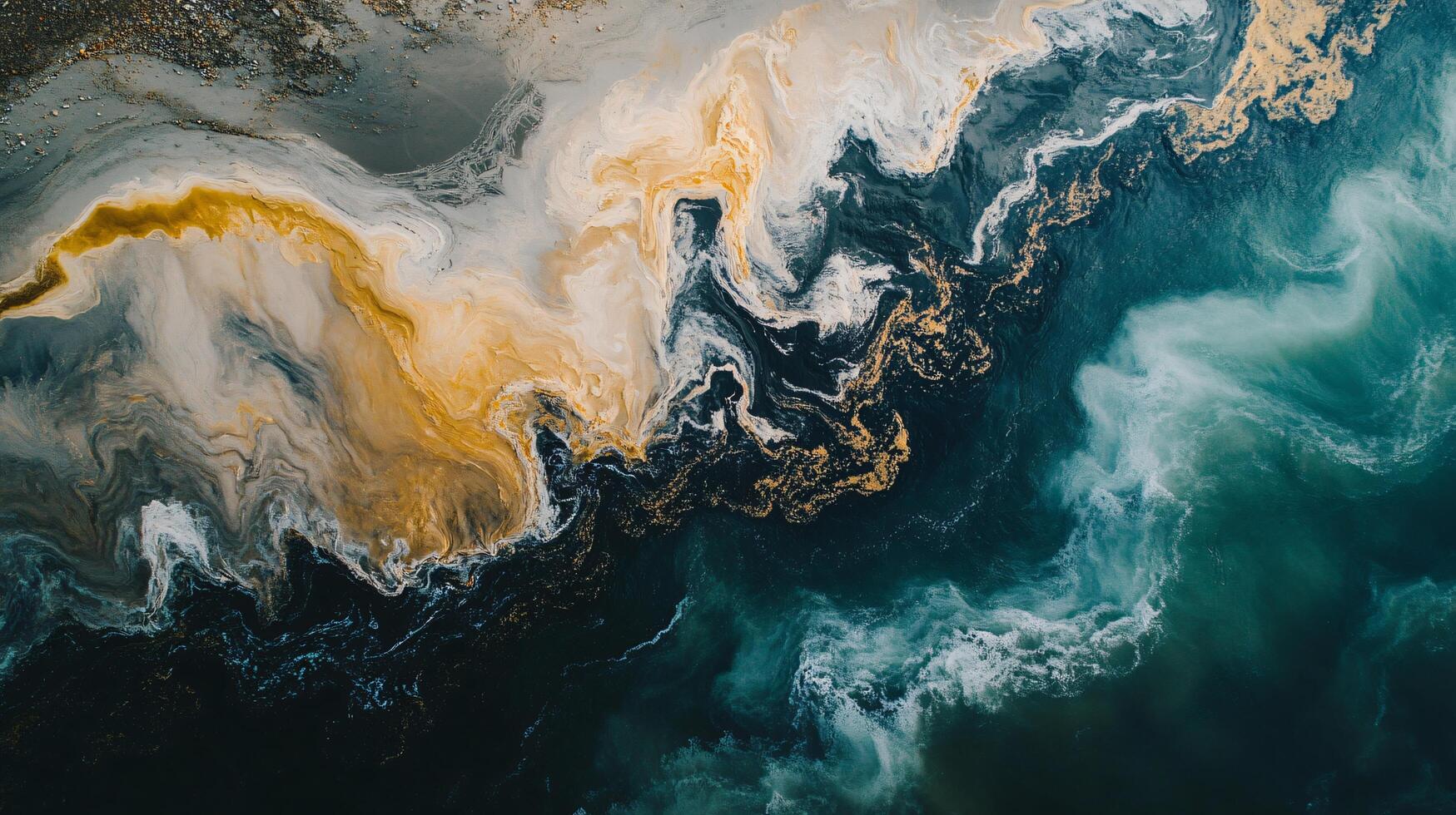 Painting of a wave with a yellow and white swirl. The painting is of a body of water with a wave cresting photo