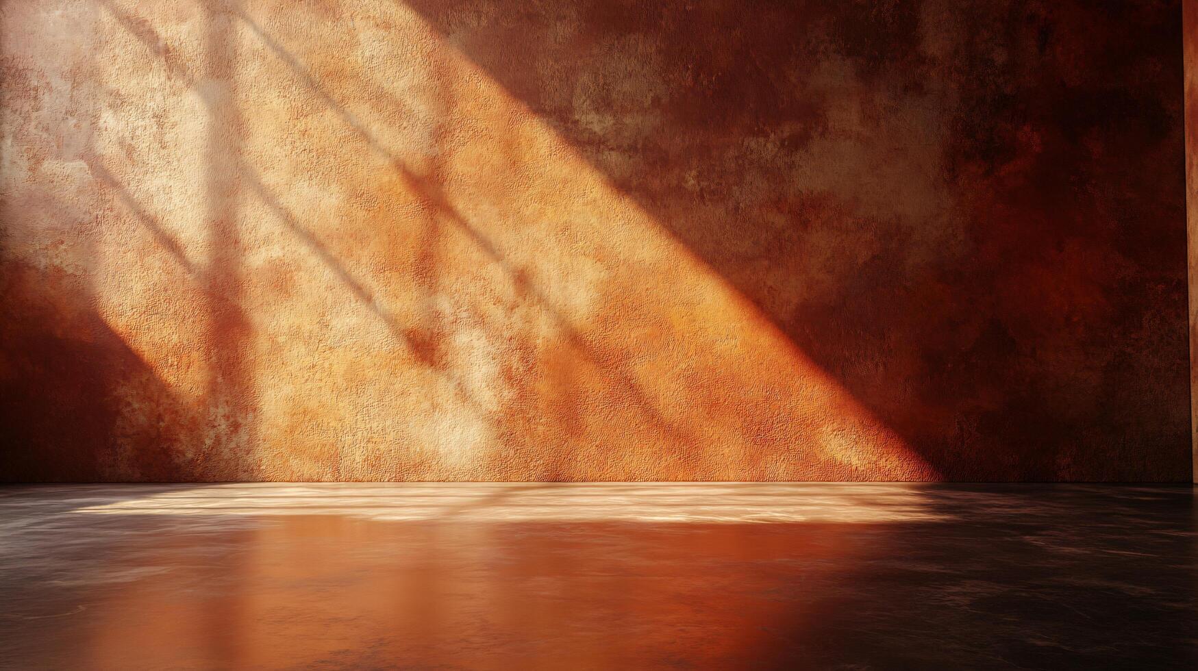 Room with a wall that is painted orange. The wall is bare and has no furniture. The room is empty and has a very simple and minimalistic design photo