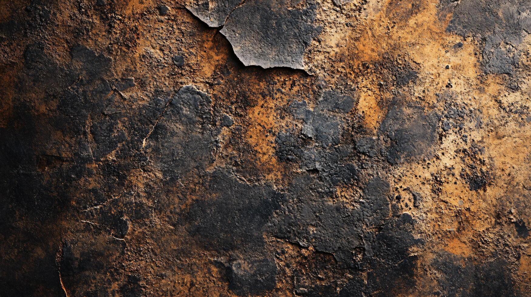 Wall with a lot of cracks and holes. The wall is brown and black. The wall has a lot of texture and he is old photo