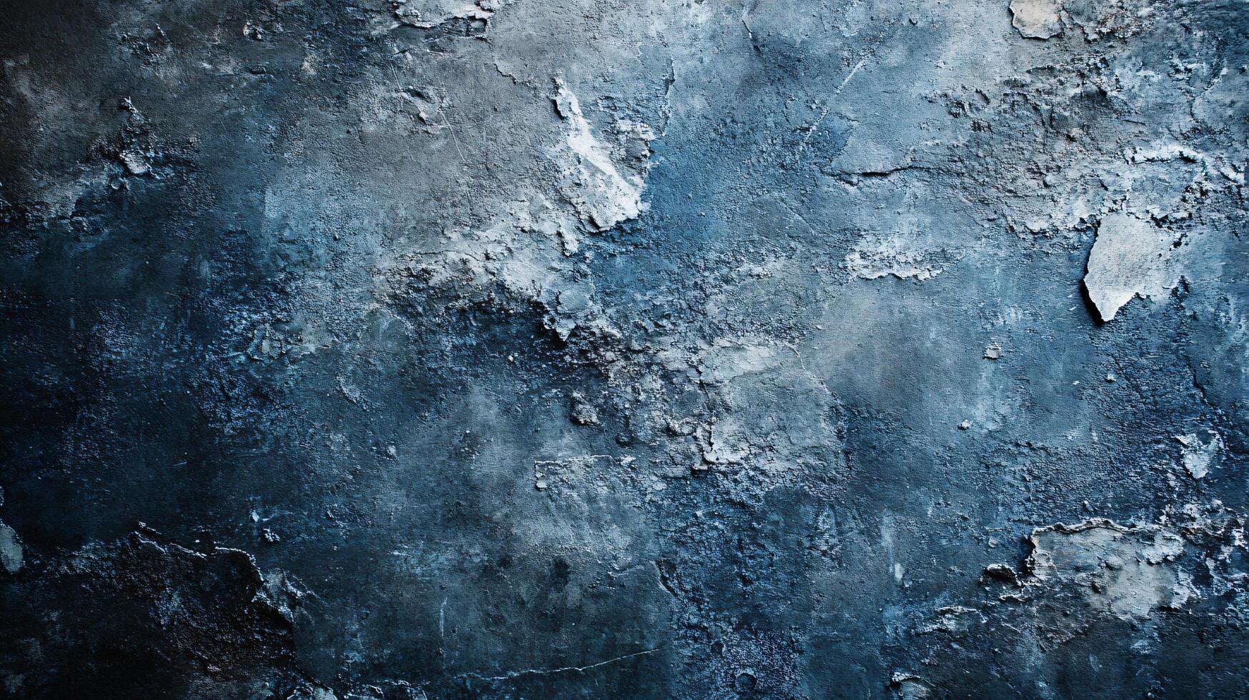 Blue and gray wall with a lot of texture. The wall is covered in paint and has a lot of cracks and holes. Scene is somewhat bleak and desolate photo