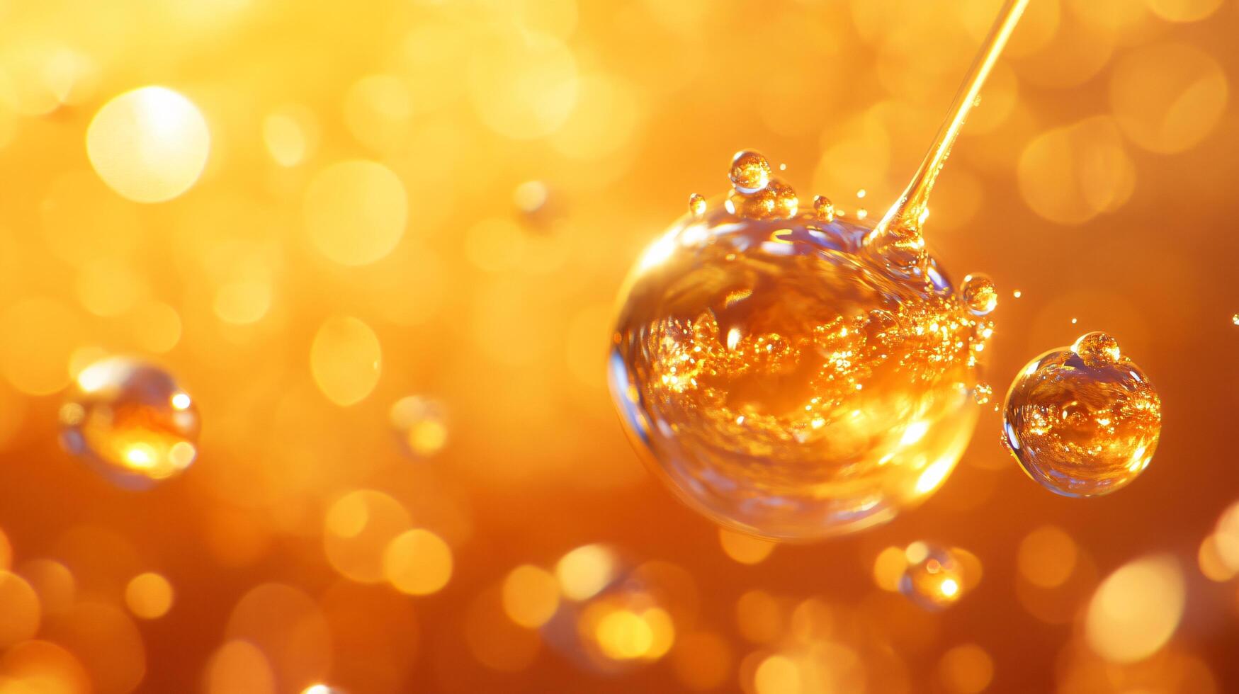 Close up of a yellow liquid with bubbles in it. The bubbles are small and scattered throughout the liquid, creating a sense of movement and liveliness photo