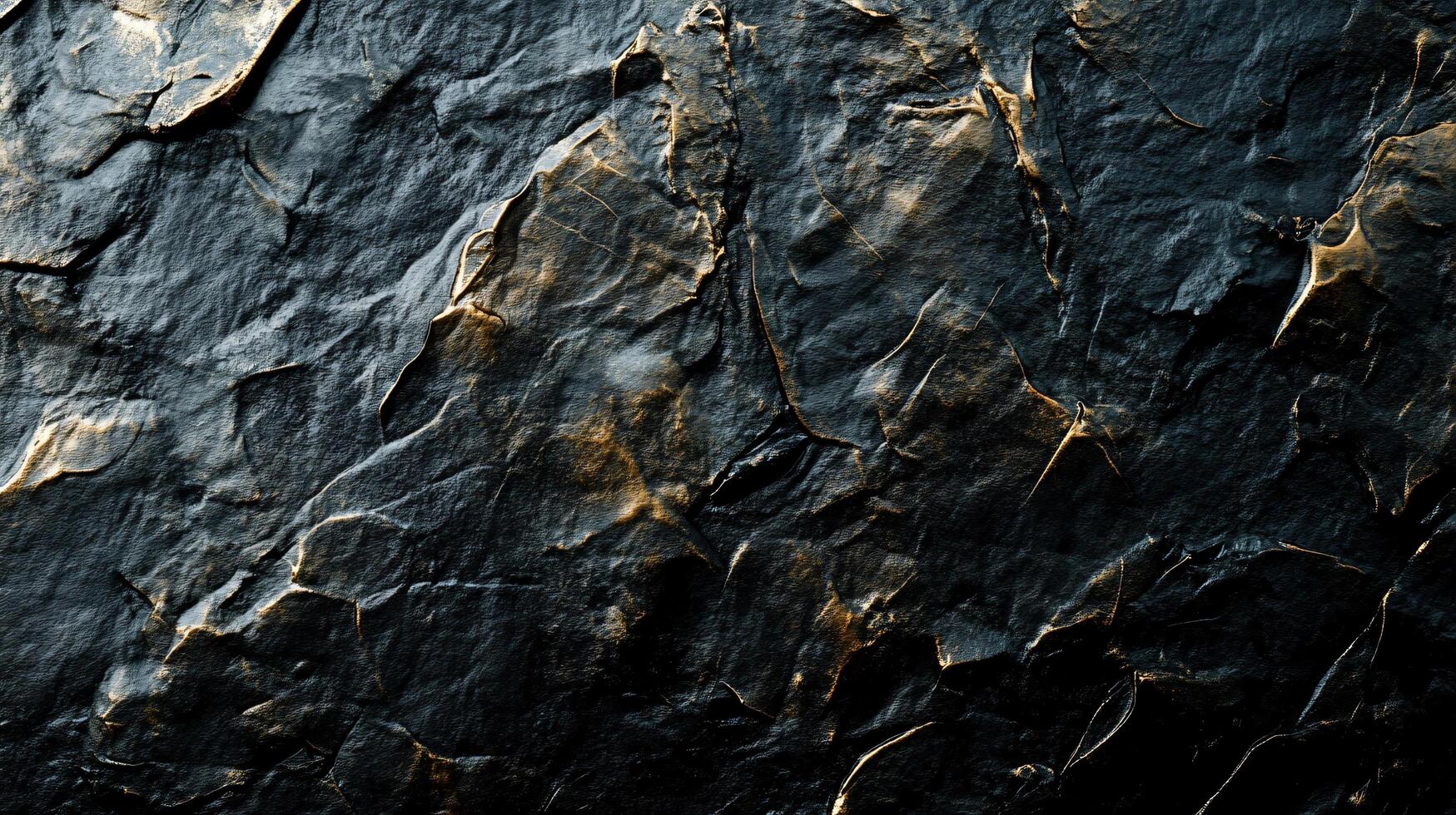Black and gold rock wall with a lot of texture. The wall is made of stone and has a rough surface photo