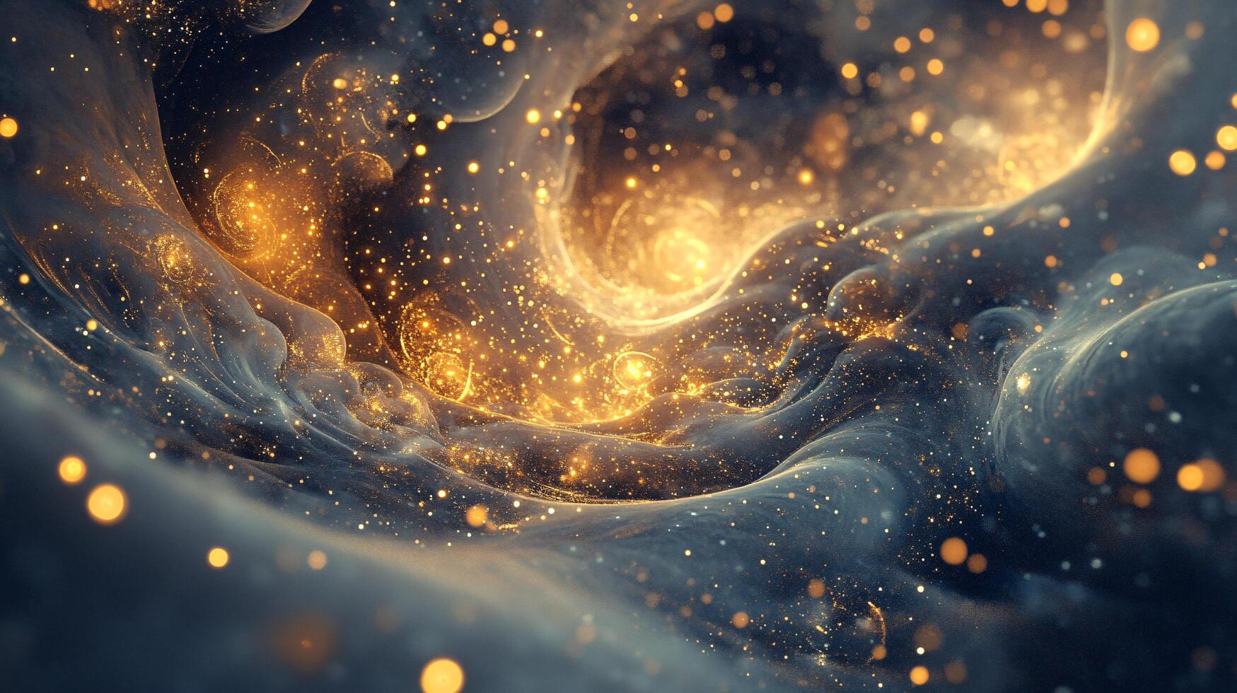 Galaxy of stars and dust with a bright orange glow. The stars are scattered throughout the galaxy, with some closer together and others further apart. Scene is one of wonder and awe photo