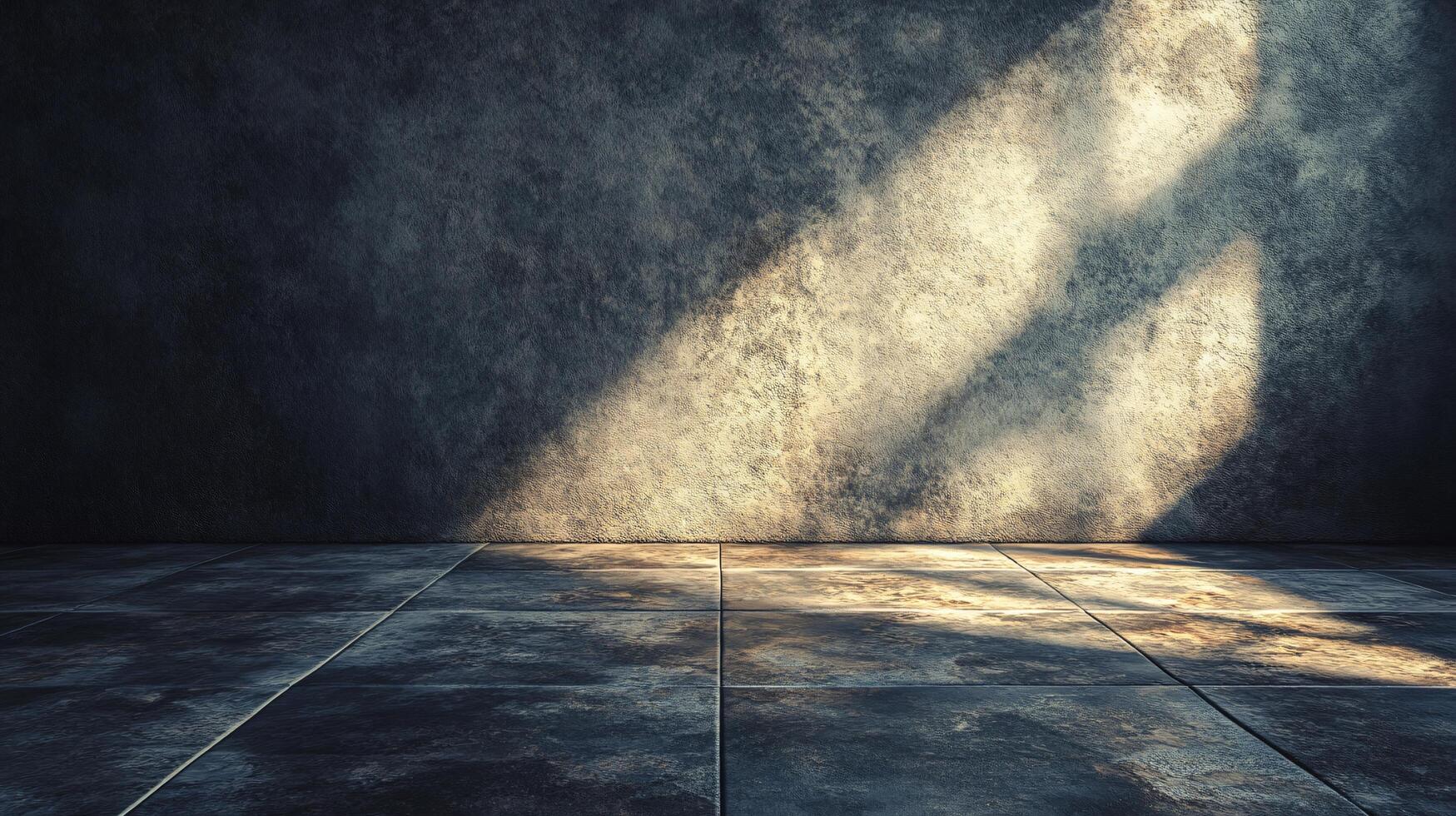 Dark room with a wall and a window. The wall is covered in a lot of dust and the window is letting in some light photo
