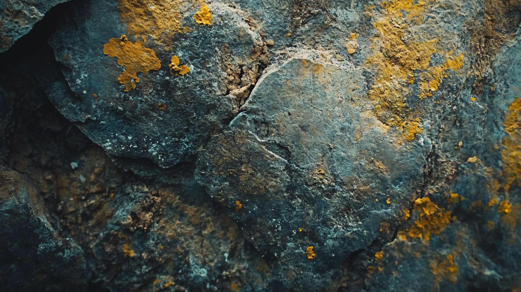 Rock with a yellowish green moss growing on it. The rock is rough and has a lot of texture photo