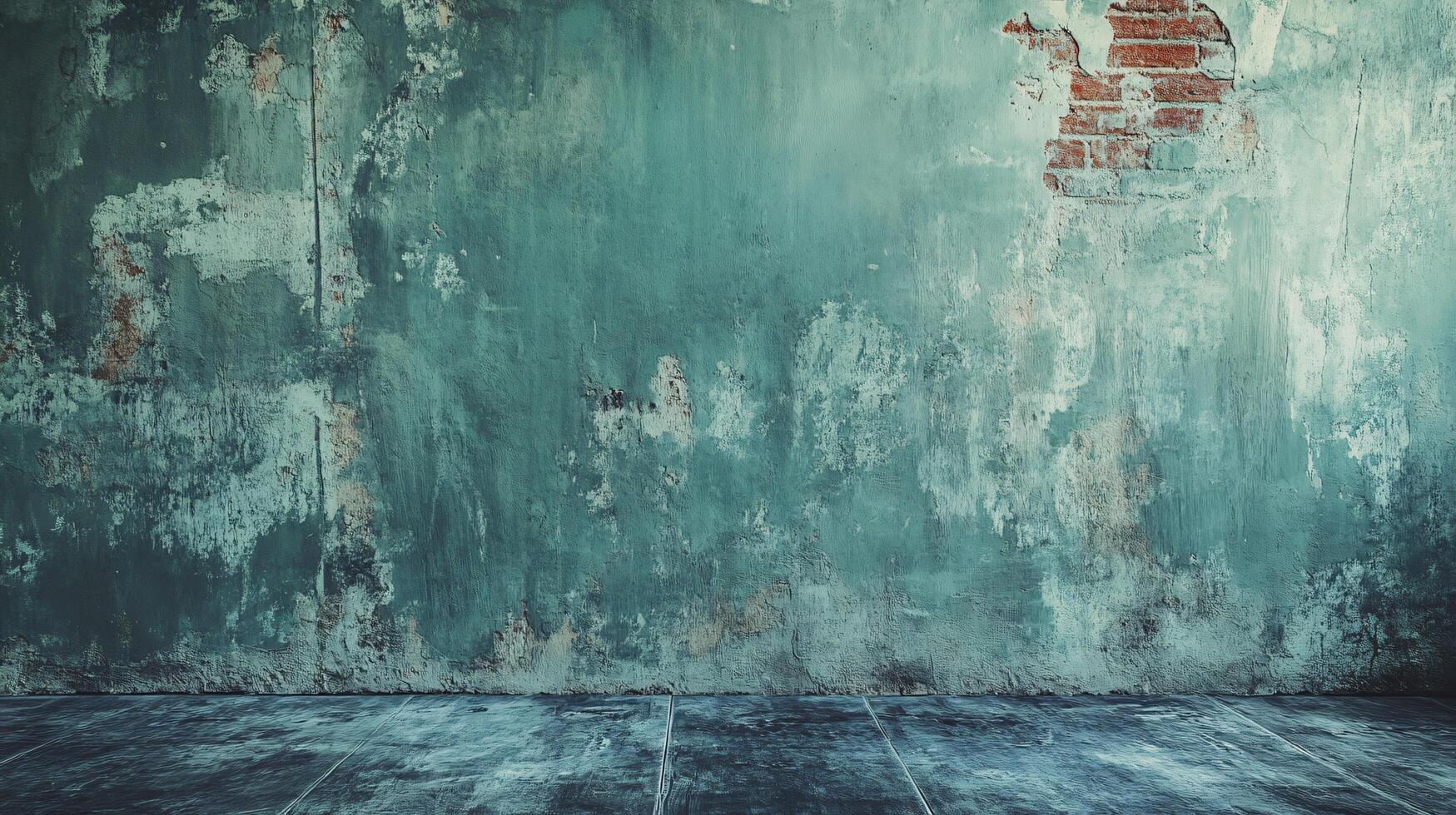 Wall with a brick texture and a blue background. The wall is empty and has a somewhat eerie feel to it photo