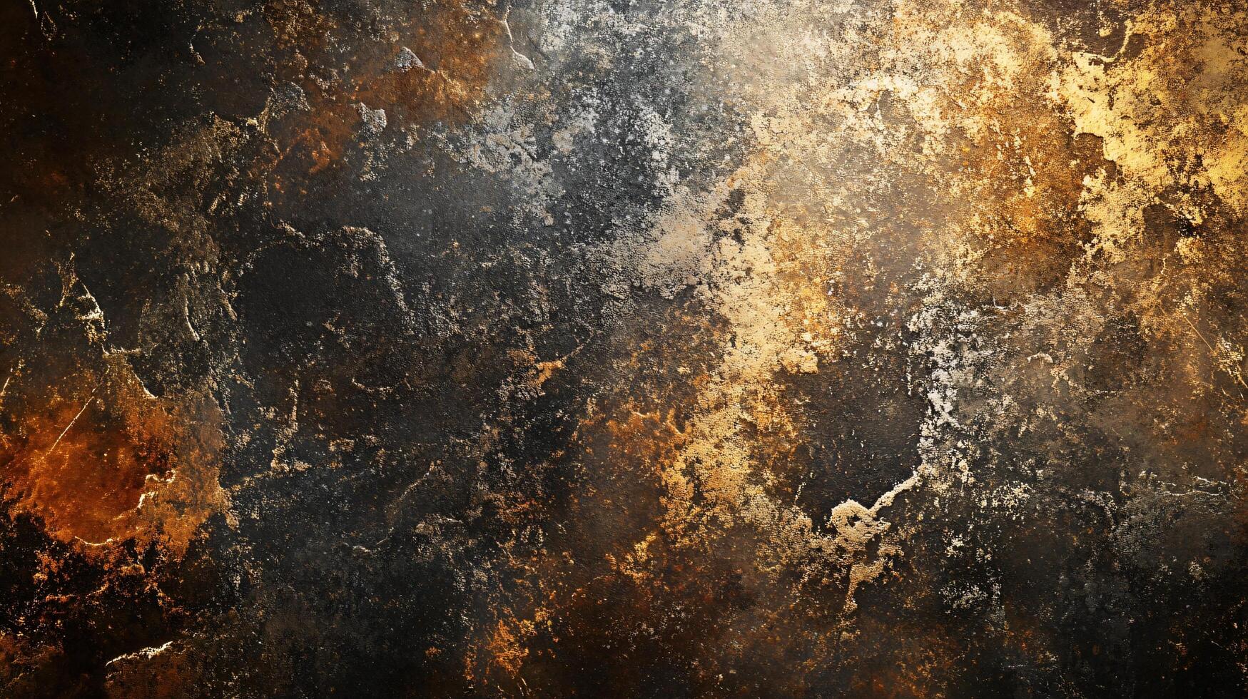 Painting of a black and orange background with a splash of gold. The painting is abstract and has a lot of texture photo