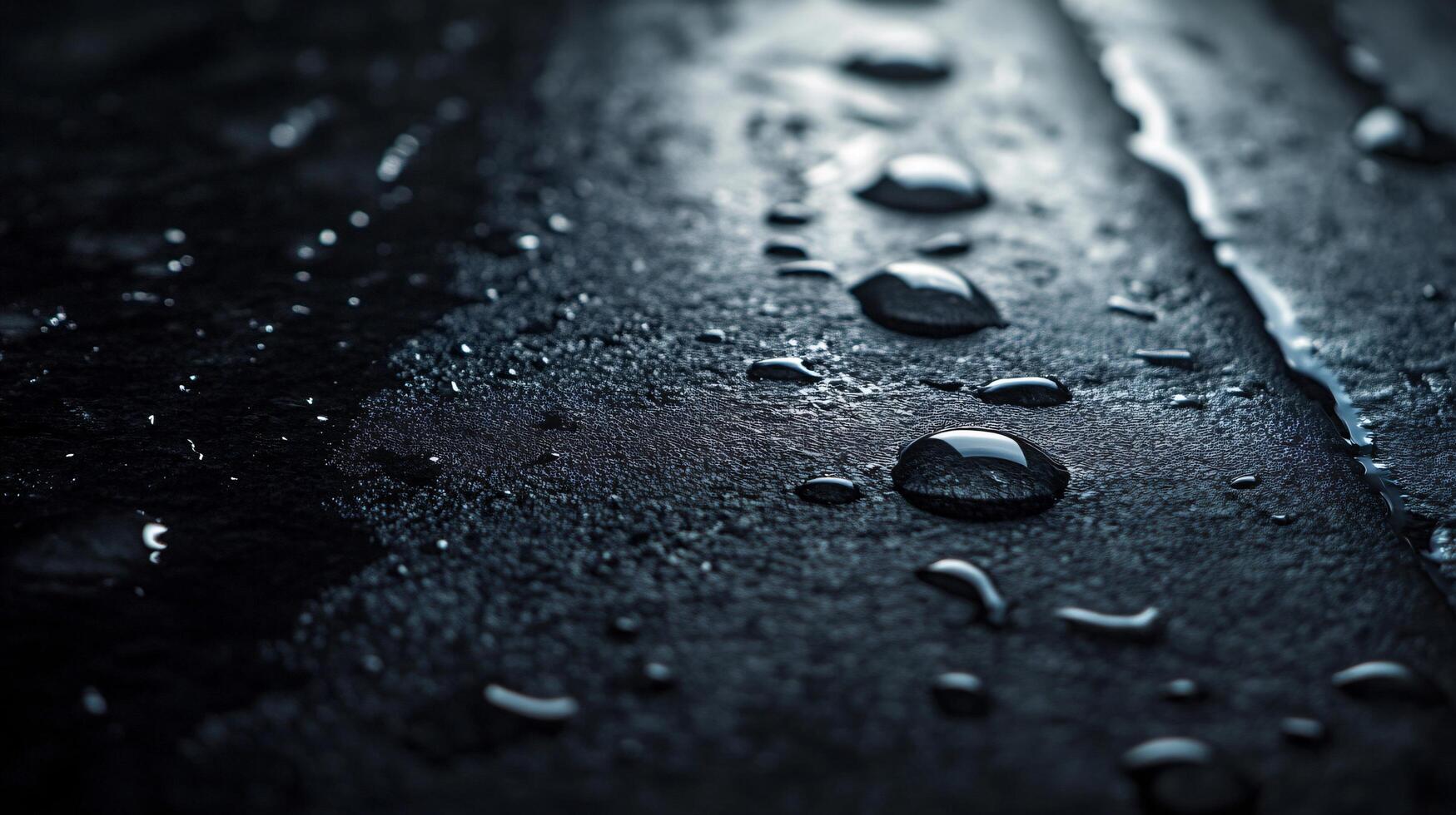 The image is of a wet surface with water droplets on it. Scene is calm and serene, as the water droplets are scattered across the surface in a peaceful manner photo