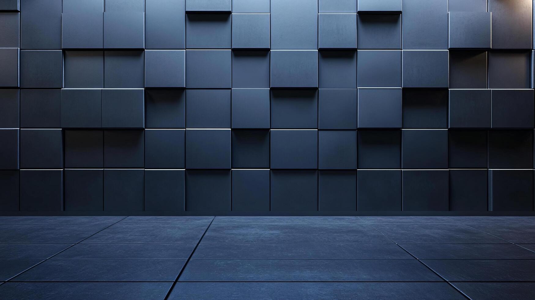 Wall of black cubes with a white border. The wall is empty and has no decoration. The black cubes are arranged in a way that creates a sense of depth and dimension photo