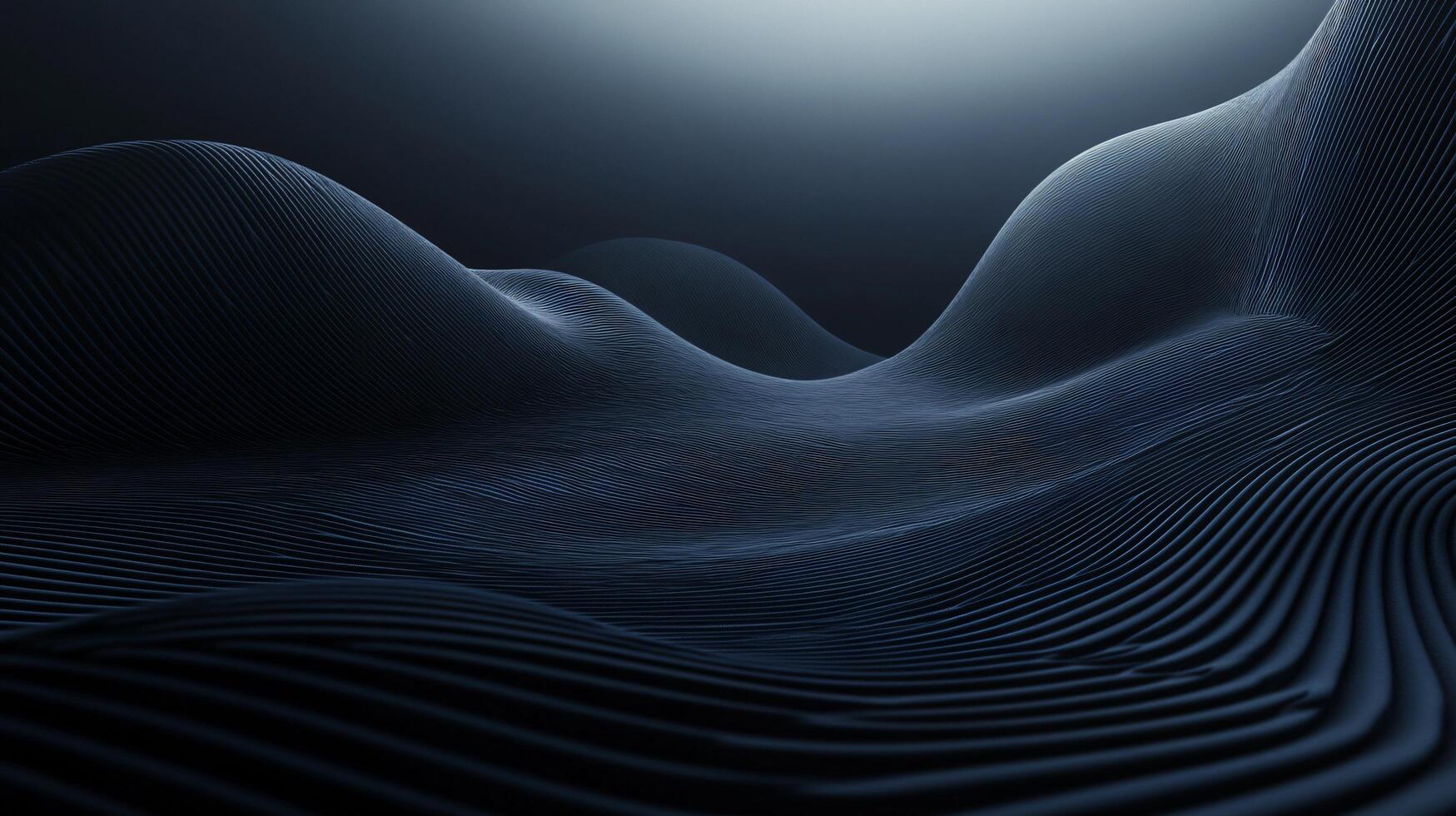 Computer generated image of a mountain range with a dark blue color scheme. The image has a futuristic and abstract feel to it photo
