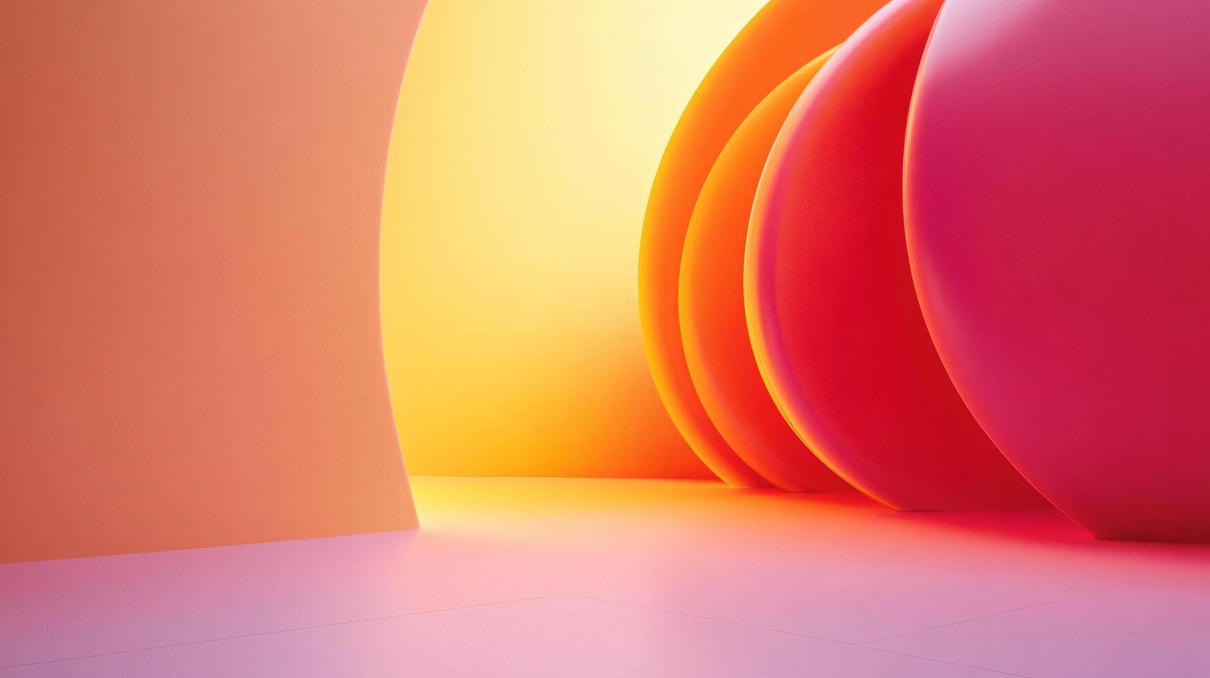 Series of red spheres are arranged in a row, with a yellow background. The scene is abstract and has a sense of movement and energy photo