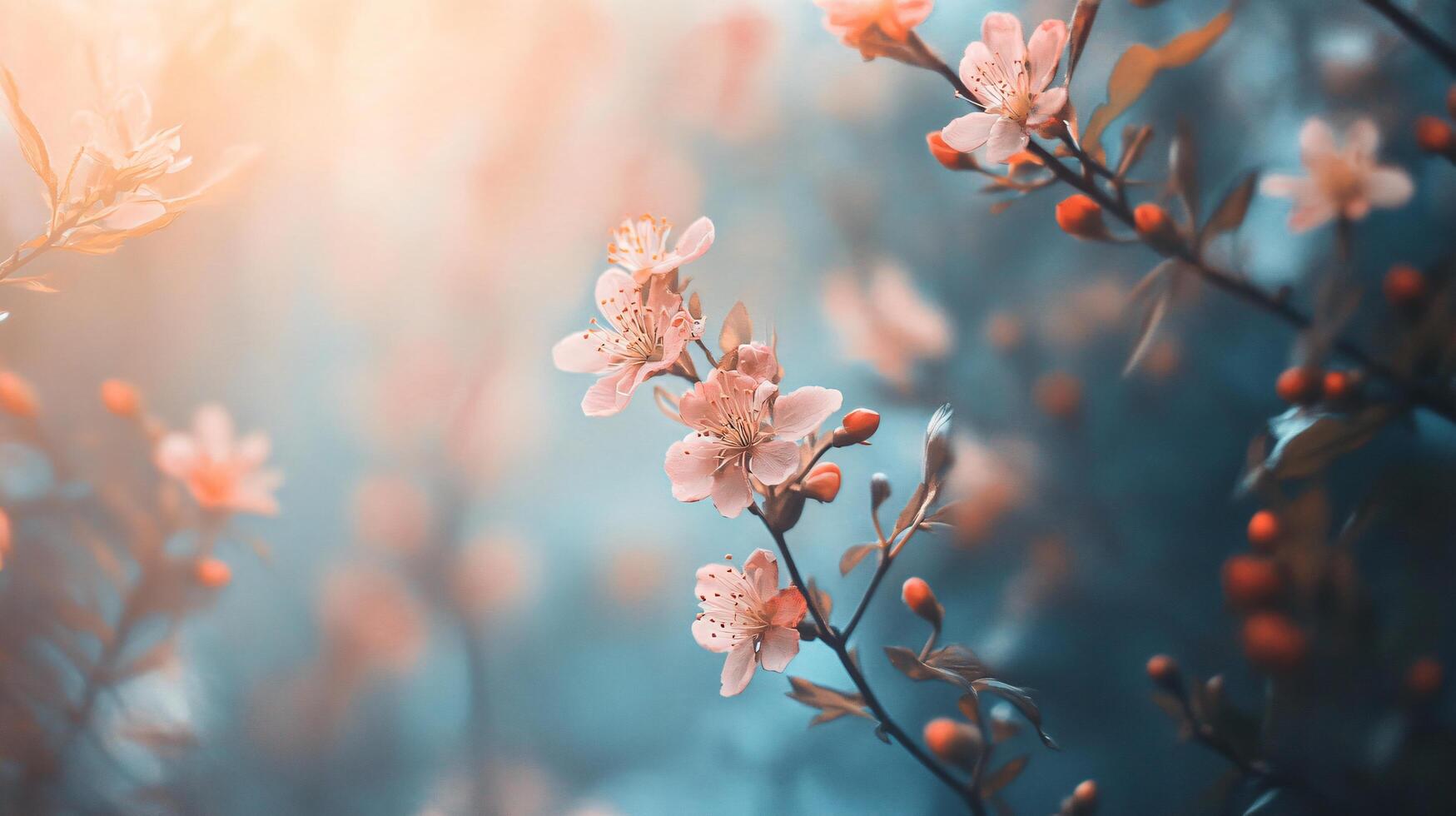 Close up of a bunch of pink flowers with a blue background. The flowers are in full bloom and the blue background adds a sense of calmness and serenity to the image photo