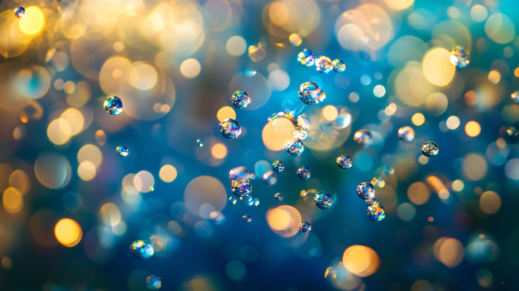 Blue background with many small, colorful, sparkling dots. The dots are scattered all over the background, creating a sense of movement and energy. Scene is lively and playful photo