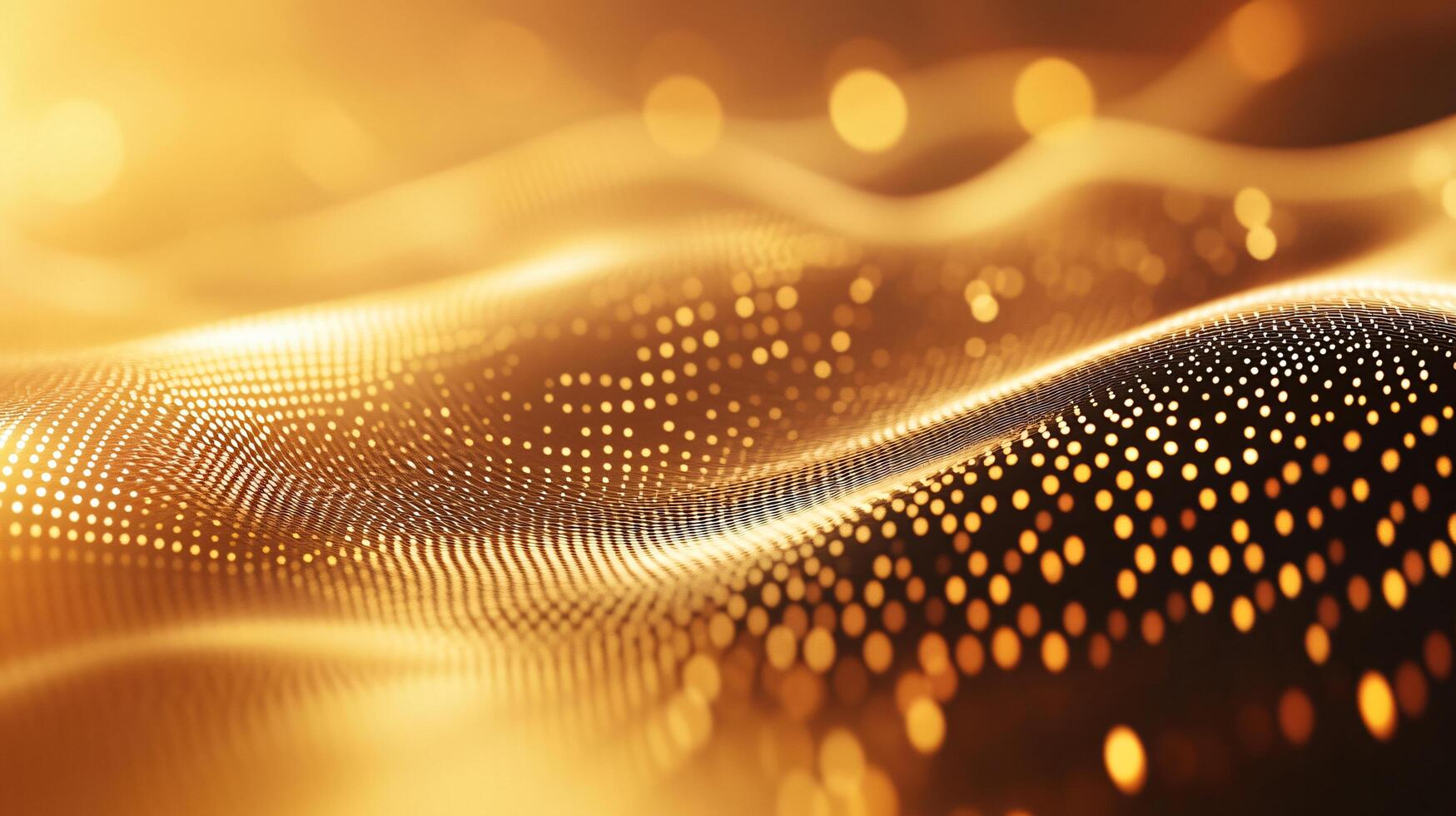 Gold wave with many dots on it. The dots are small and scattered, giving the impression of a shimmering, golden surface. Concept of movement and fluidity, as if the wave is constantly shifting photo