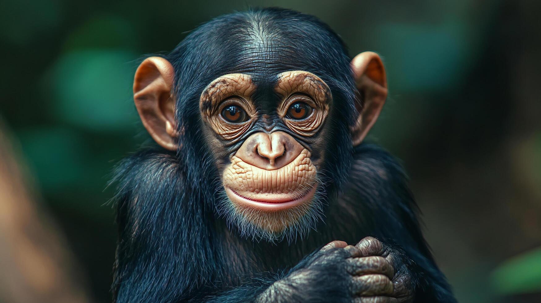 Baby monkey with a big smile on its face. The monkey is looking at the camera and he is happy photo