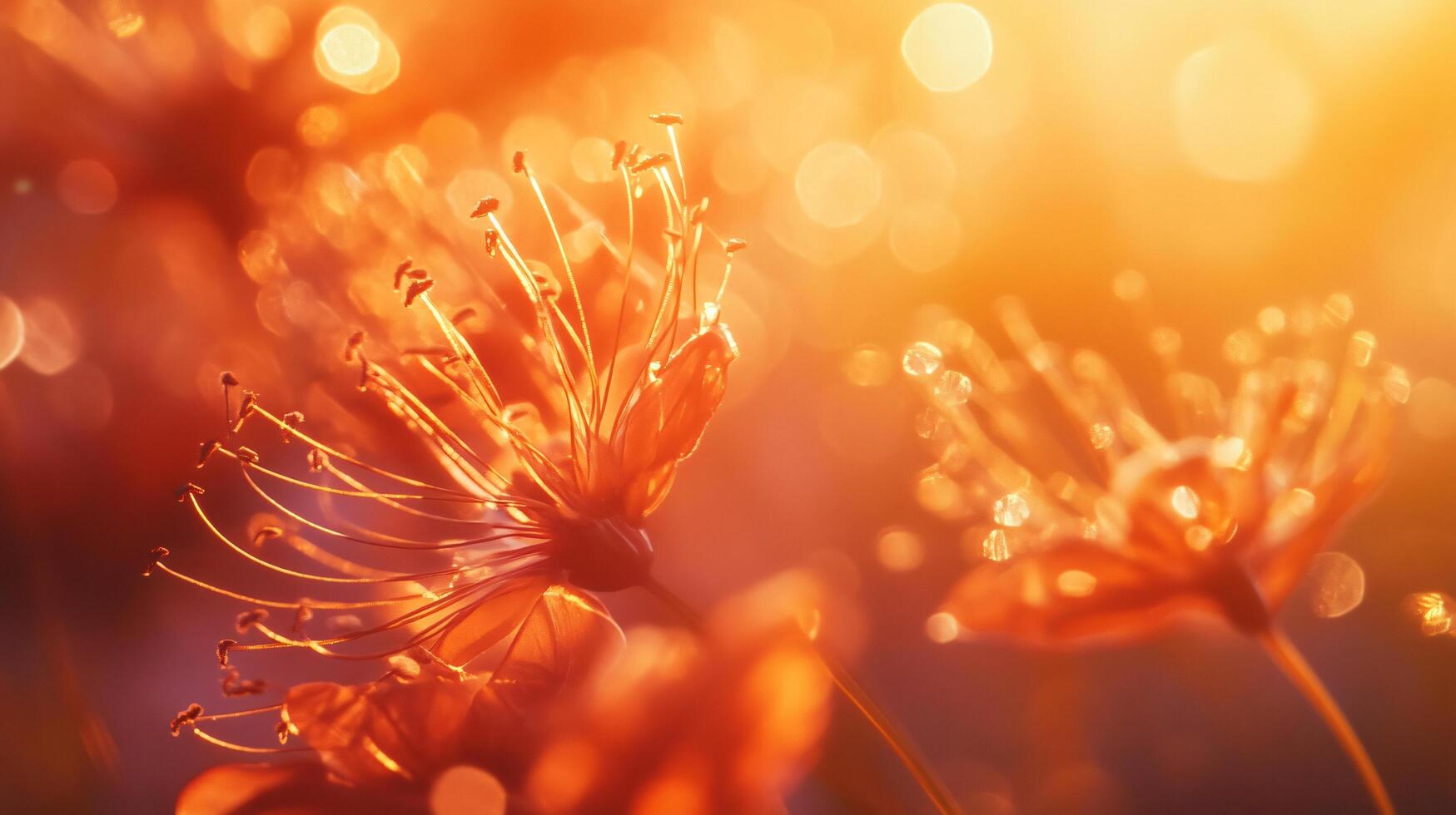 Close up of a flower with a blurry background. The flower is orange and has a lot of detail photo