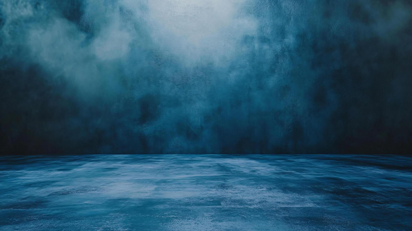 Blue room with a lot of smoke in the air. The room is empty and the smoke is coming from the ceiling photo