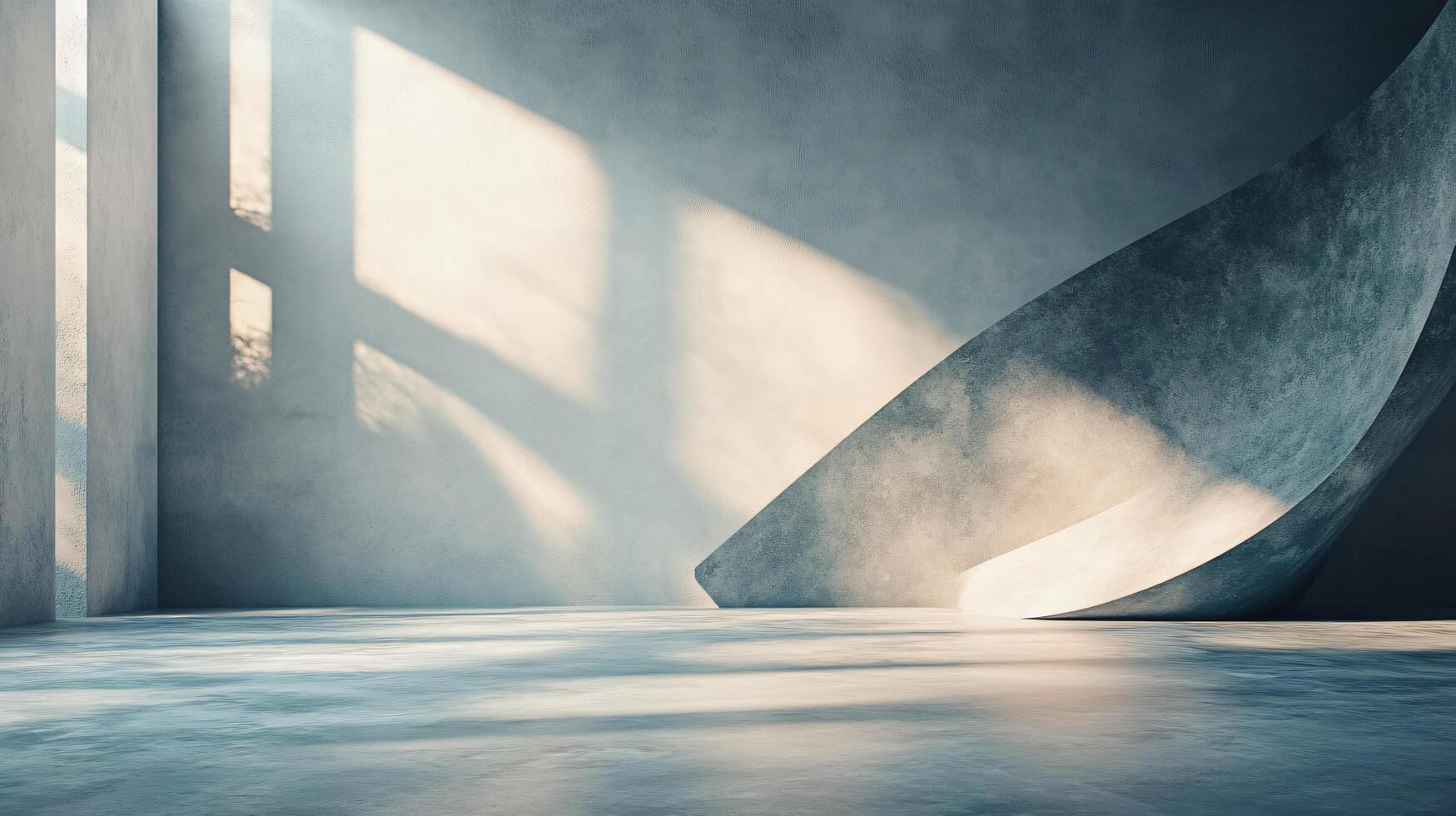 Large room with a white wall and a grey floor. The room is empty and has a very minimalistic feel to it photo