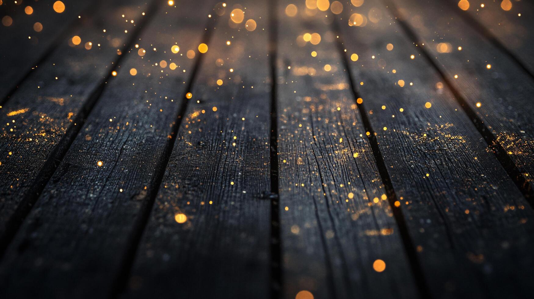 Wood floor with a lot of sparkles on it. The floor is dark and the sparkles are bright photo