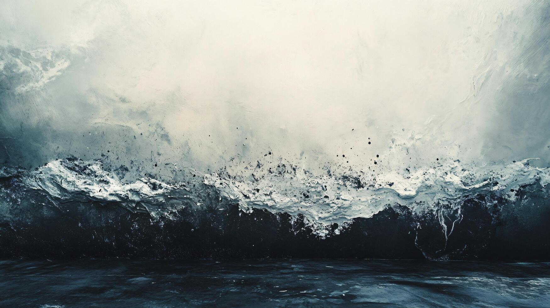 Large wave crashing into the ocean. The water is dark blue and the sky is gray. Scene is powerful and intense photo