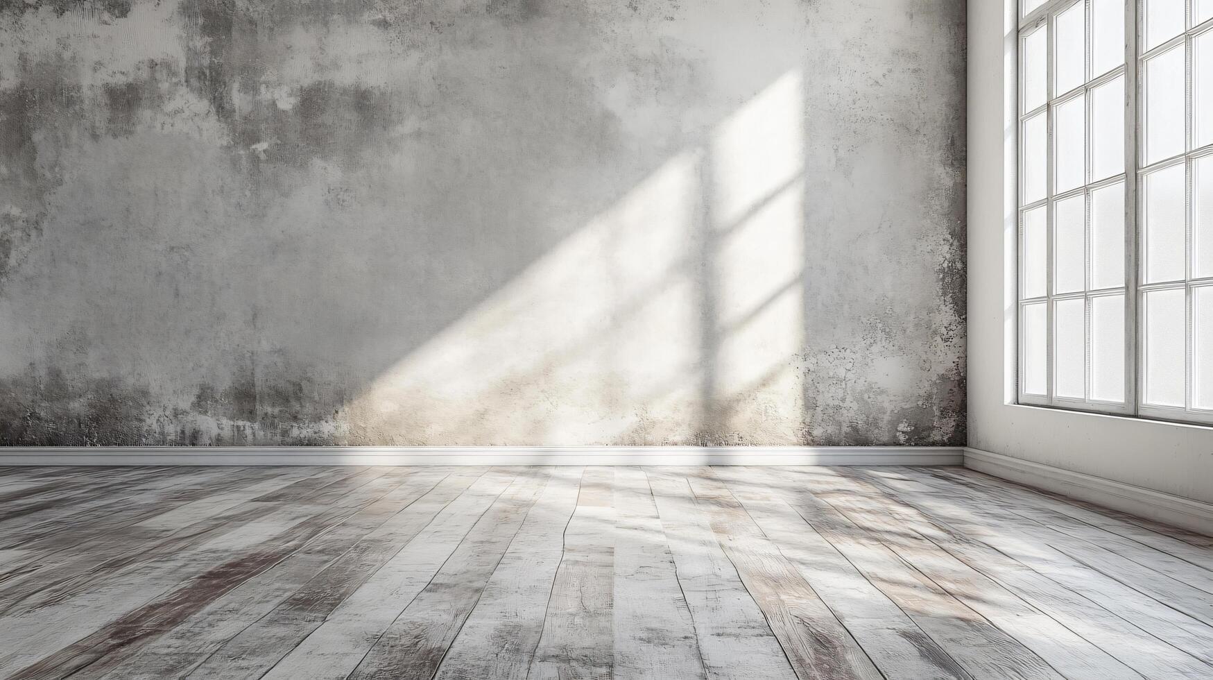 Large room with a white wall and wooden floors. The room is empty and has a very clean and simple appearance photo